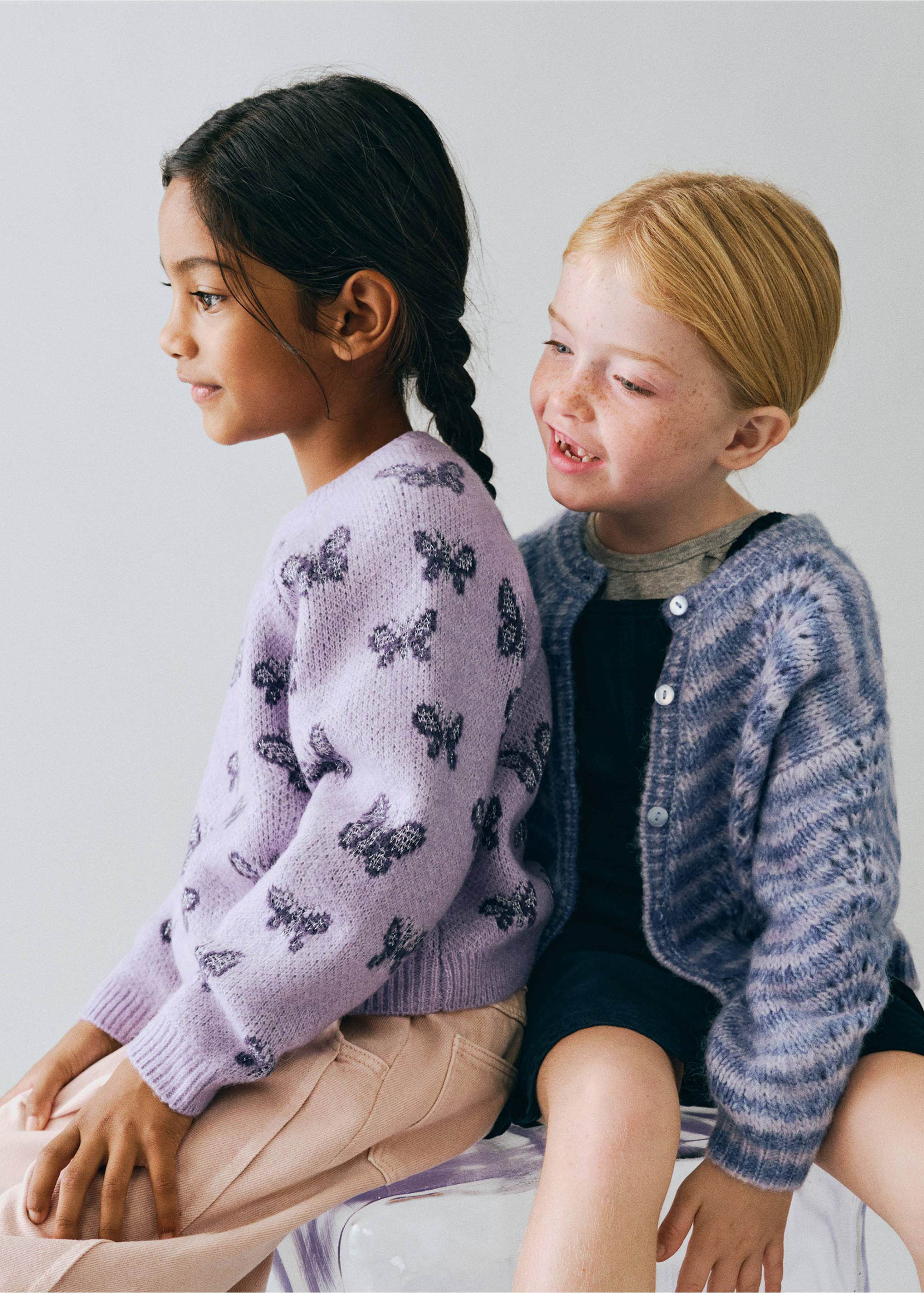 Multicoloured openwork knitted cardigan - General plane, Lilac. Ref: 37068286-00.