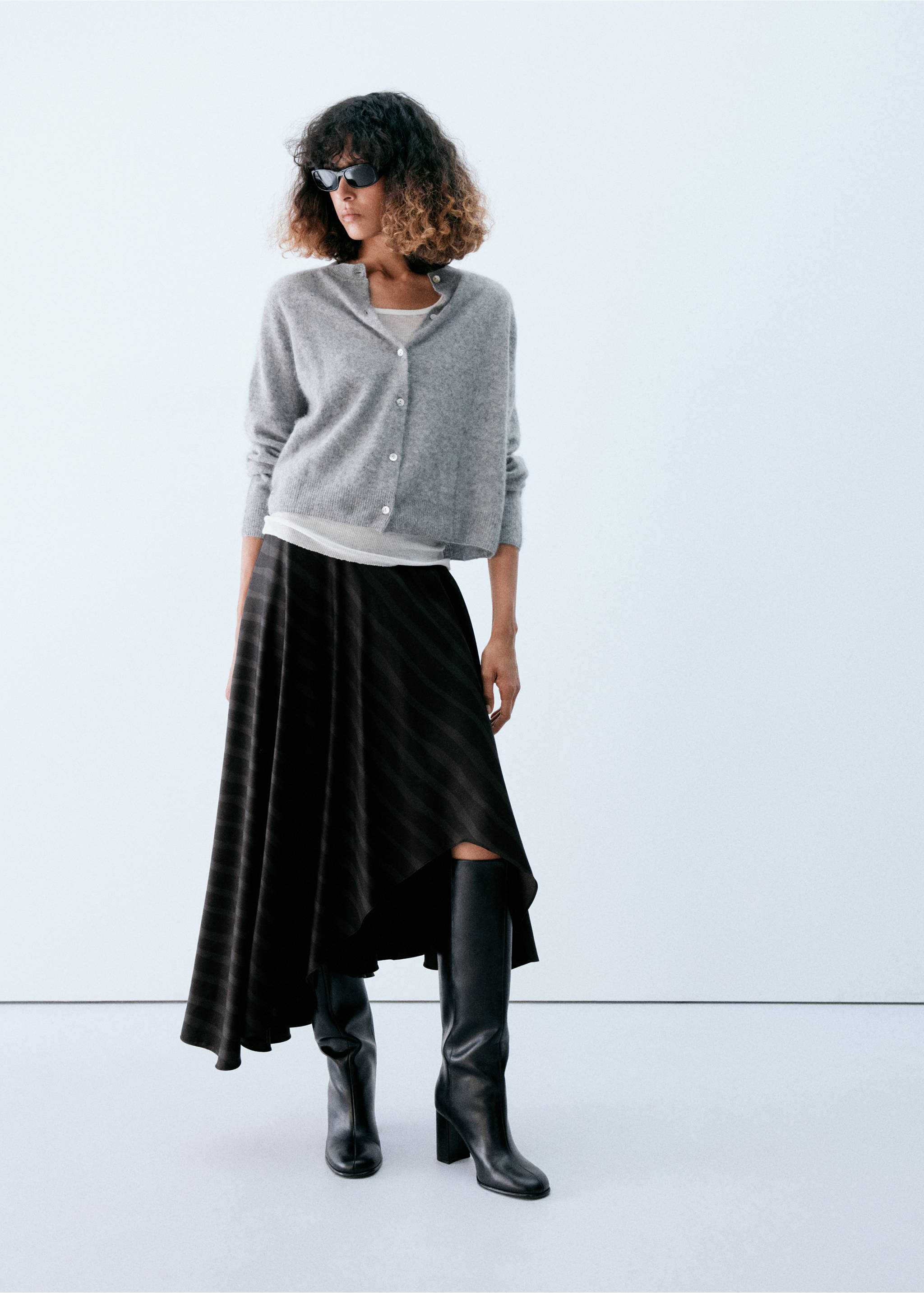 Asymmetric striped lyocell skirt - General plane, Grey. Ref: 37068287-00.
