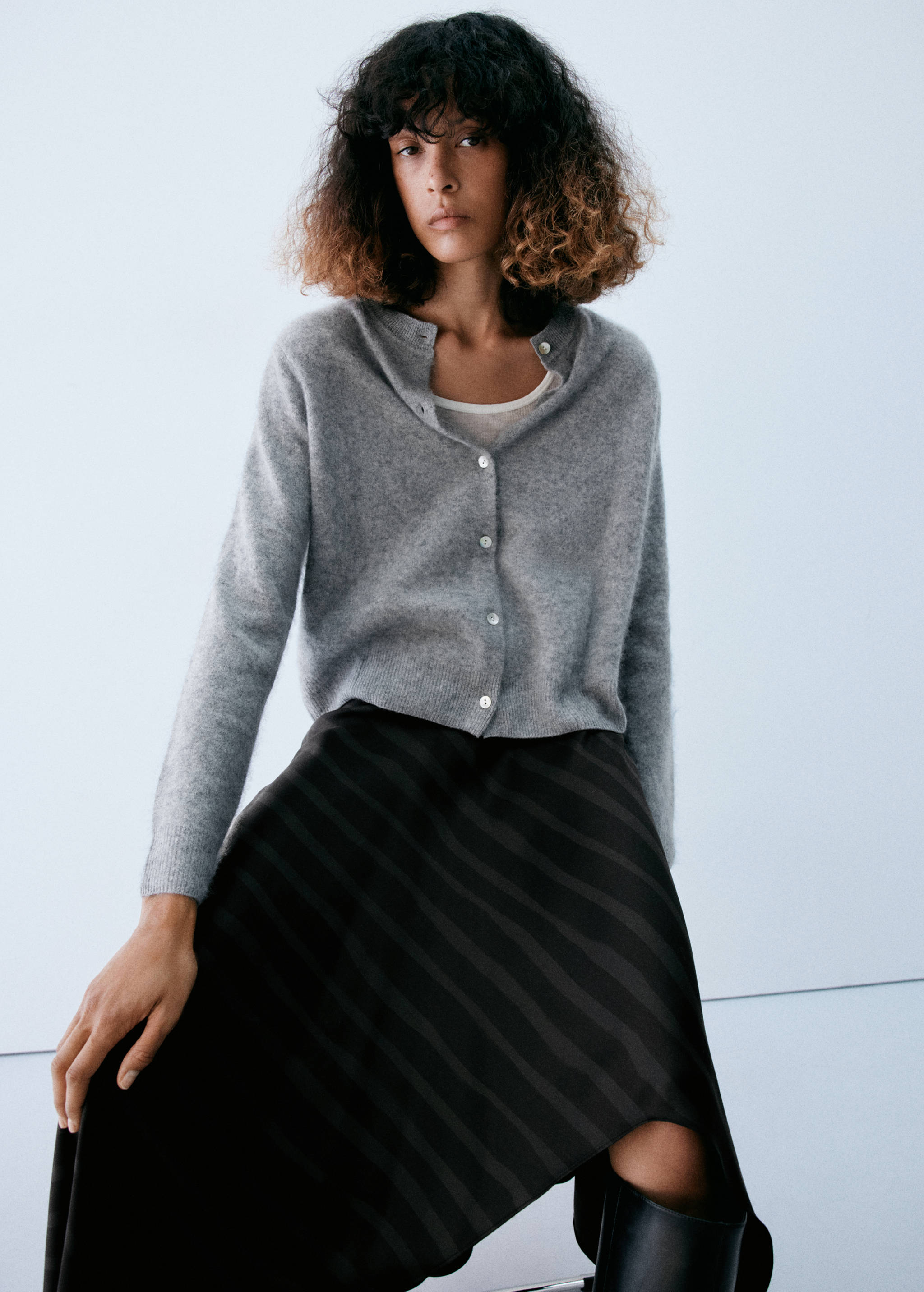 Asymmetric striped lyocell skirt - Details of the article 1