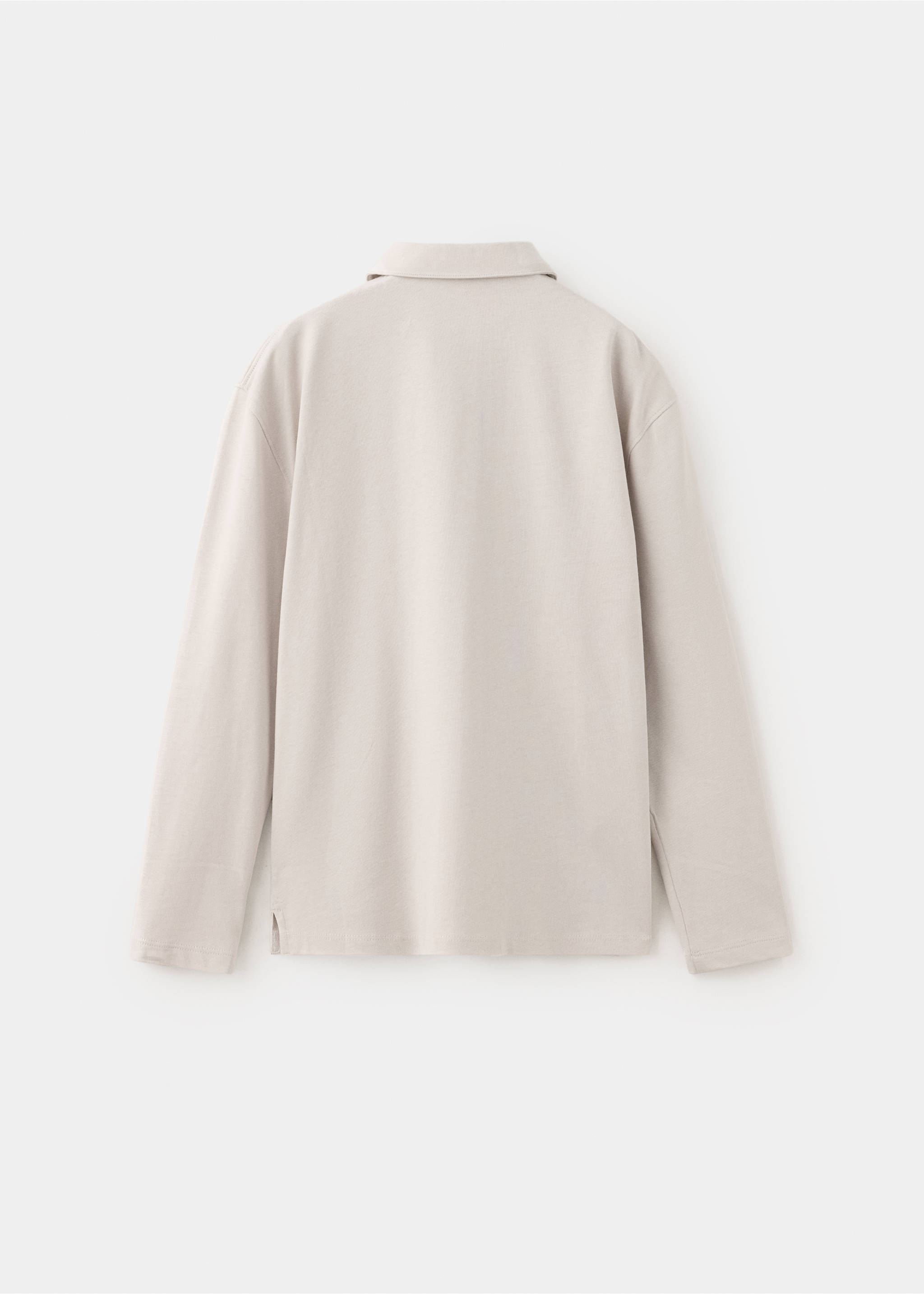 Beige long-sleeved polo shirt, back view., Light/Pastel Grey. Ref: 37068632-00.