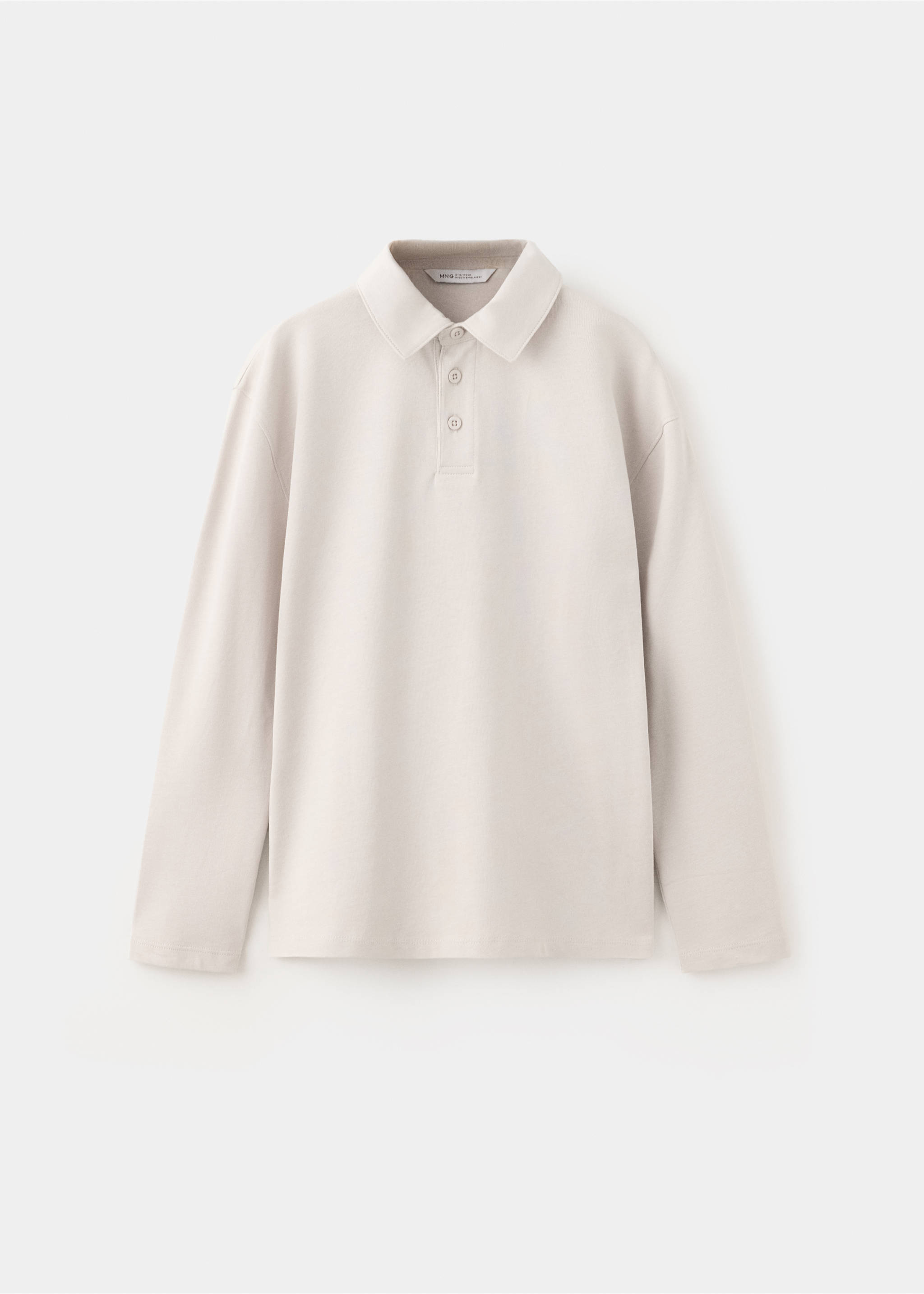 Light beige long-sleeved polo shirt with a button placket and collar., Light/Pastel Grey. Ref: 37068632-00.
