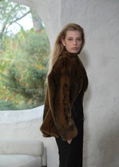 Faux-fur coat with lapels — Brown 1