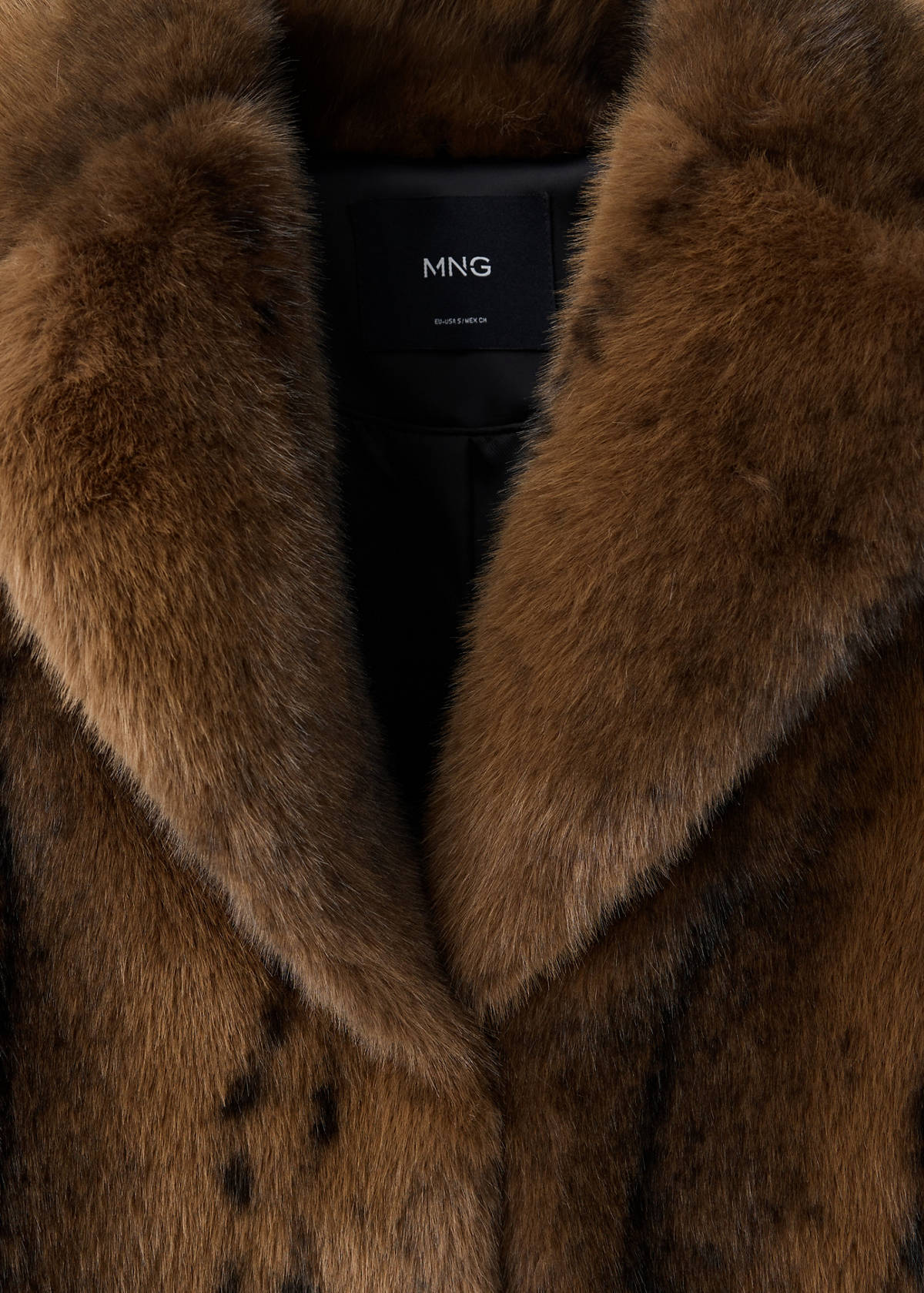 Faux-fur coat with lapels — Brown