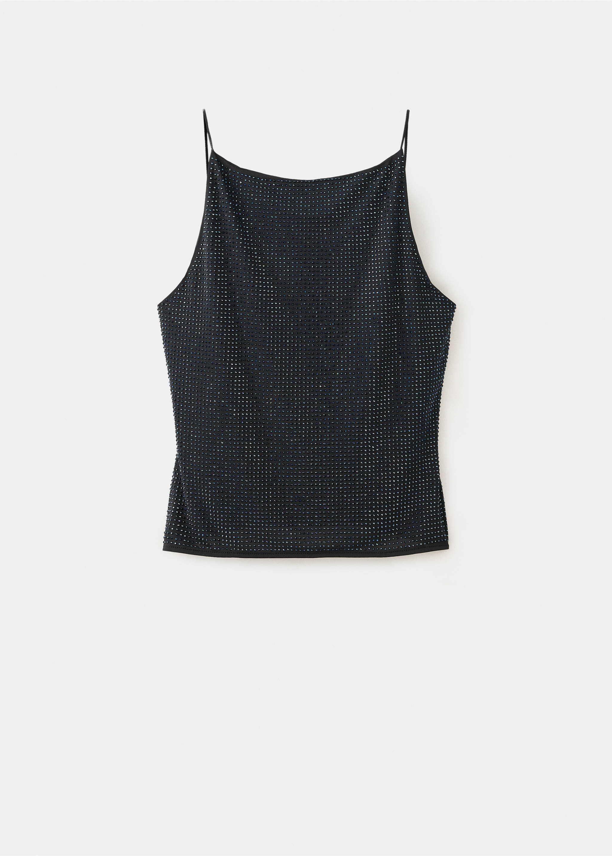 Black embellished top with thin straps and a square neckline., Black. Ref: 37069119-00.