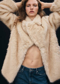 Faux-fur coat with lapels — Beige 4