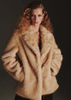 Faux-fur coat with lapels — Beige 9