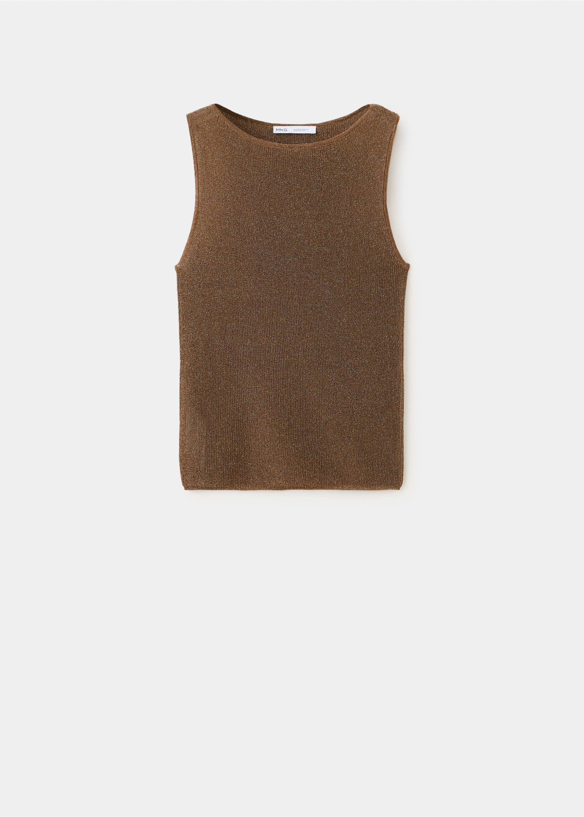 Brown sleeveless knitted top with a boat neckline., Gold. Ref: 37069126-00.