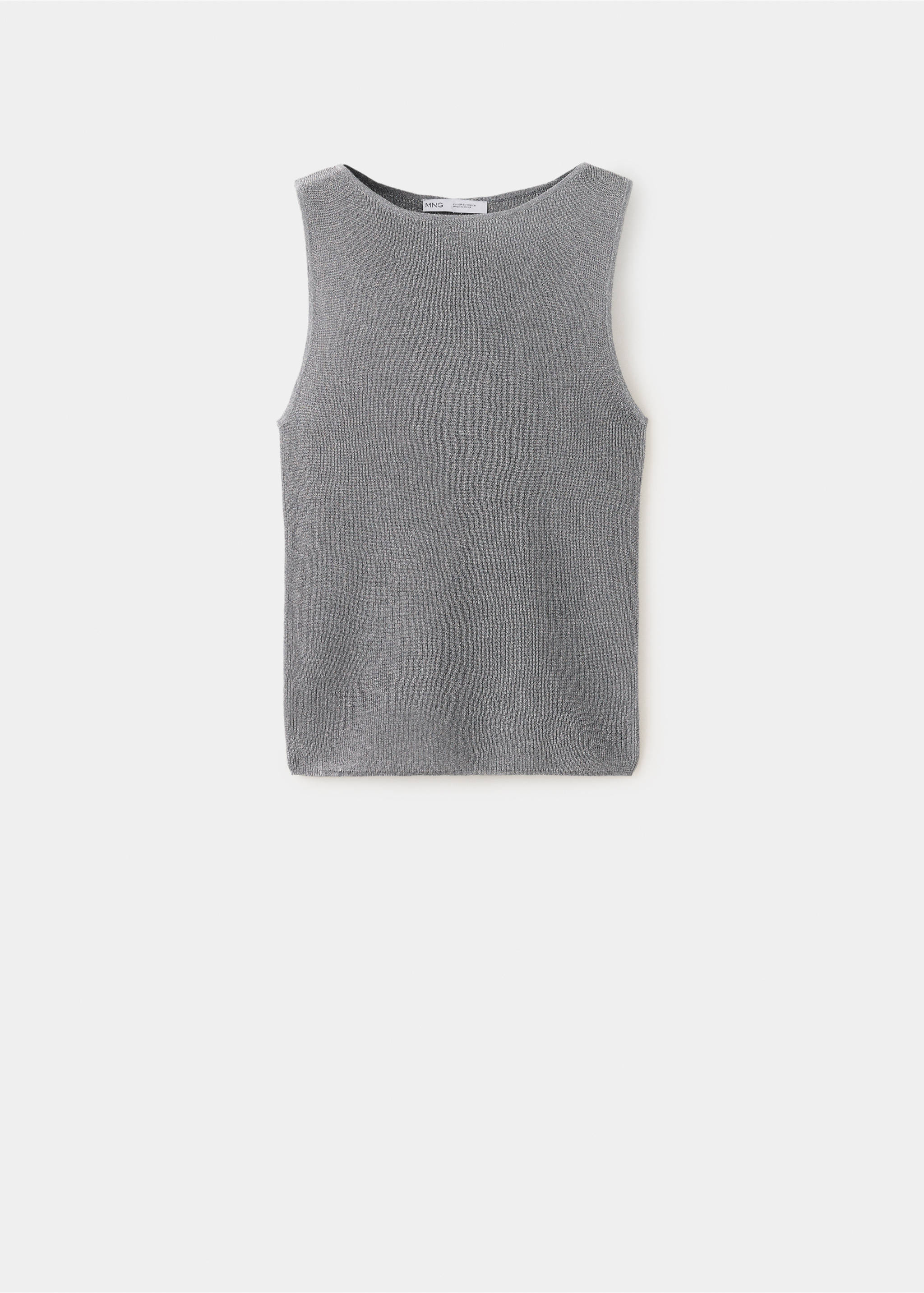 Metallic grey sleeveless knit top with a boat neckline., Silver. Ref: 37069126-00.