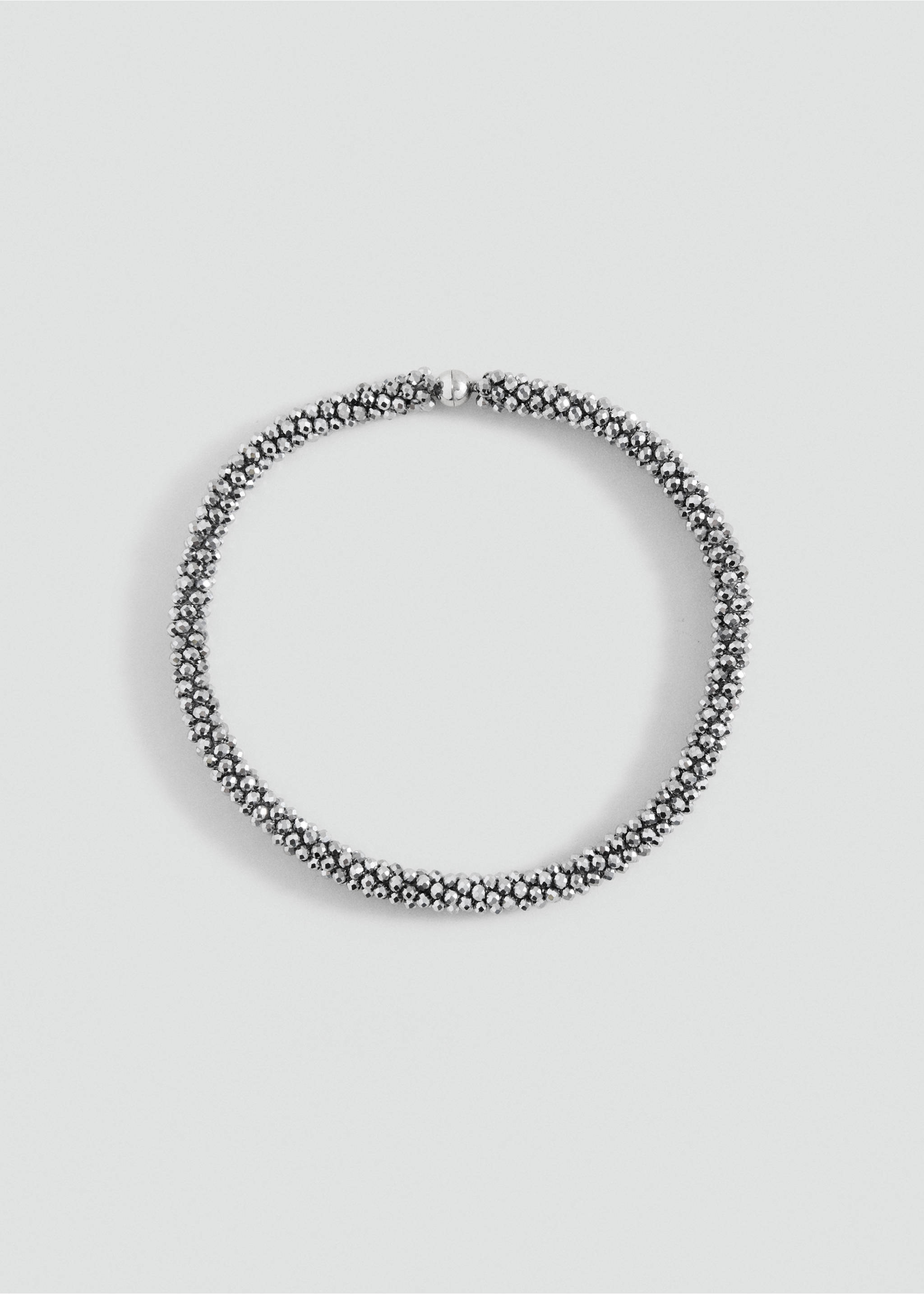 Silver-toned beaded collar necklace with a textured metallic finish., Black. Ref: 37069127-00.