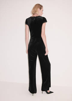 V-neck velvet jumpsuit — Black 3