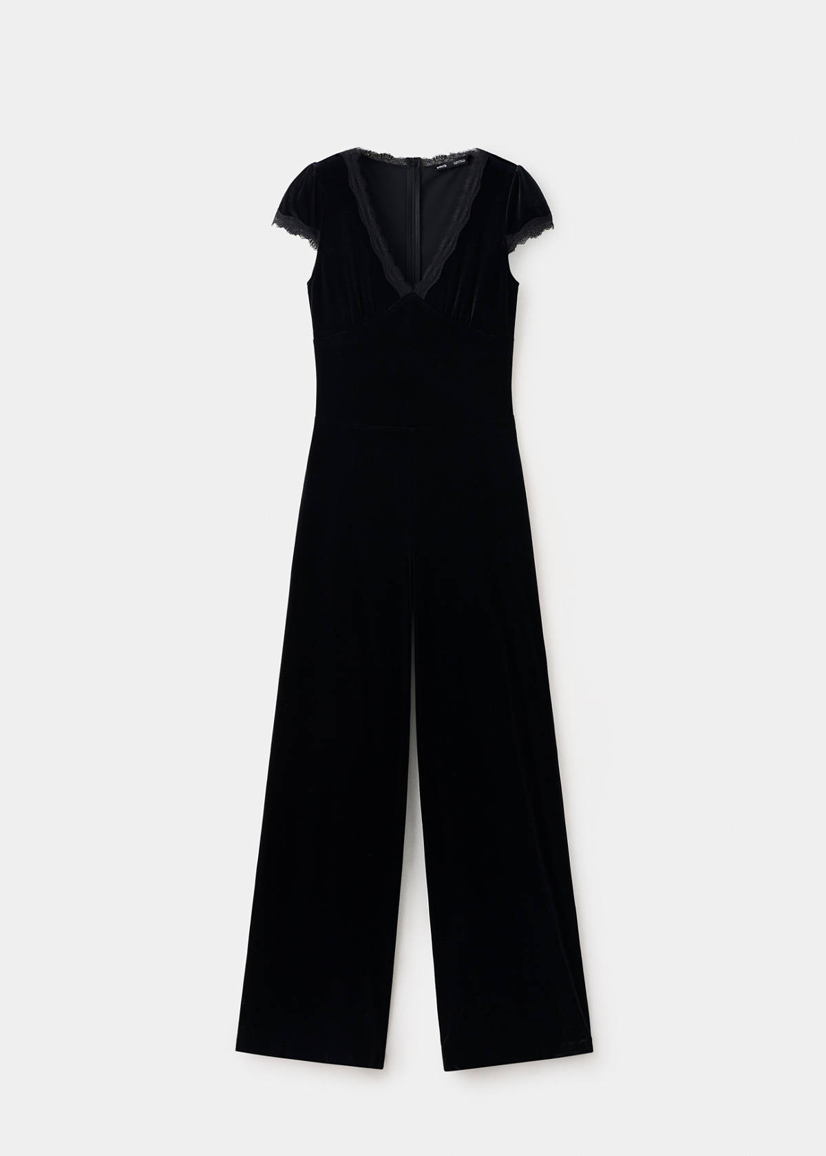 V-neck velvet jumpsuit — Black