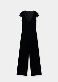V-neck velvet jumpsuit — Black 8