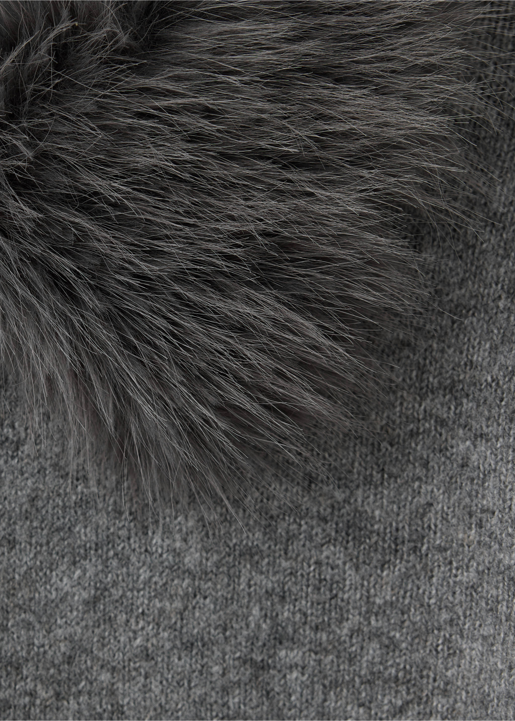 Close-up of a grey cardigan featuring faux-fur trim and a fine knit., Medium Heather Grey. Ref: 37069134-00.
