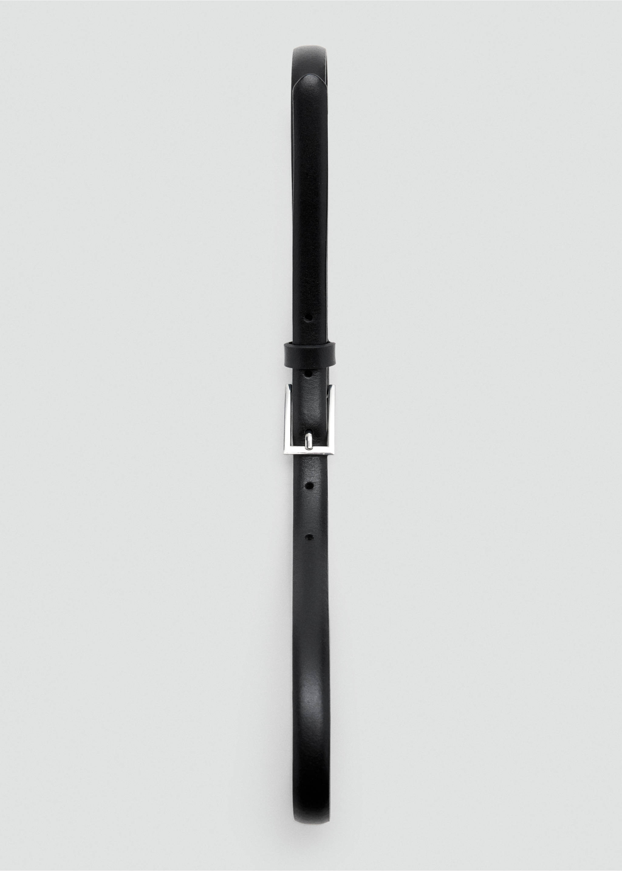Leather belt with square buckle - Details of the article 2, Black. Ref: 37069138-00.