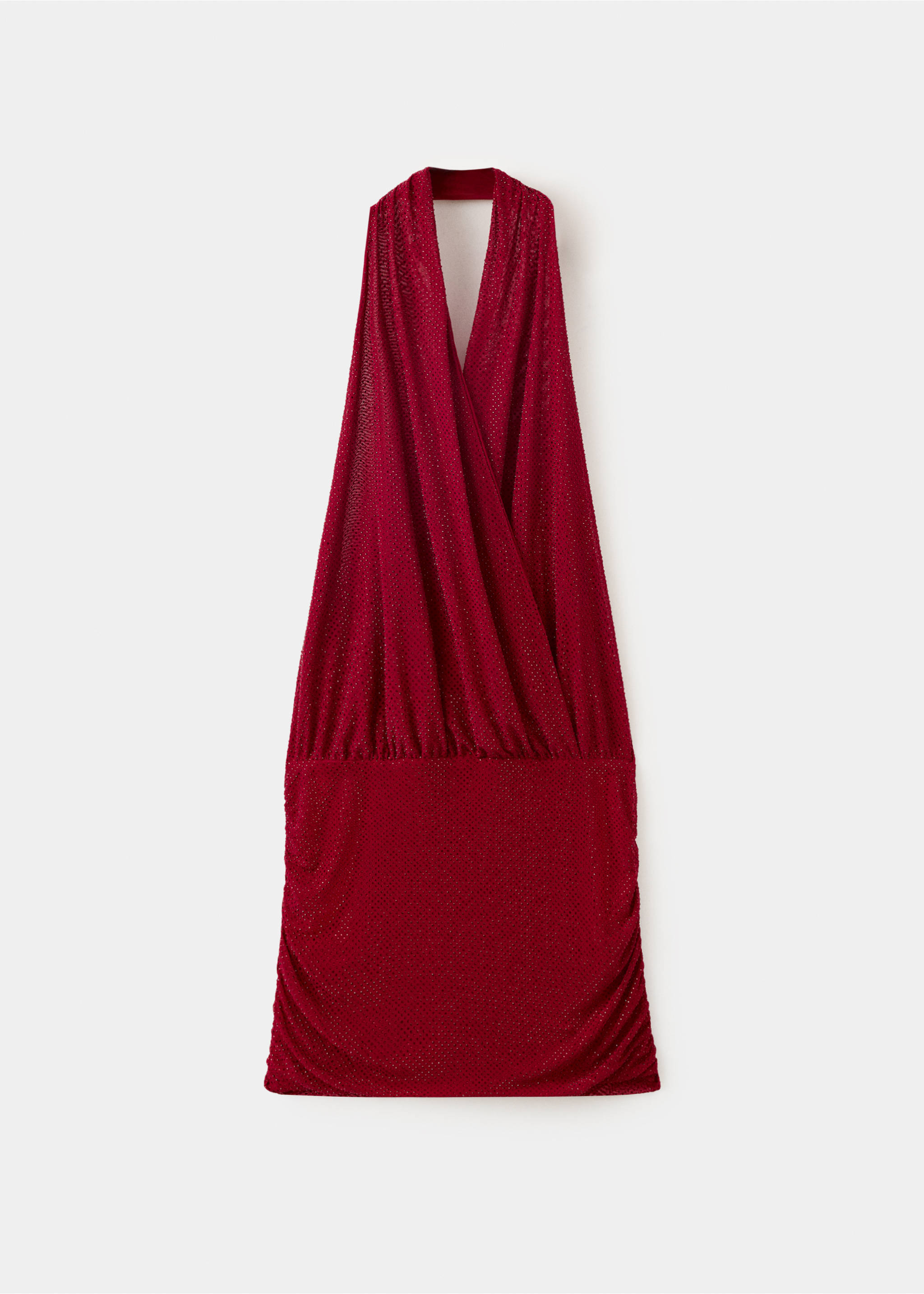 Dark red metallic halterneck dress with a draped cowl front and short fitted skirt., Red. Ref: 37069144-00.