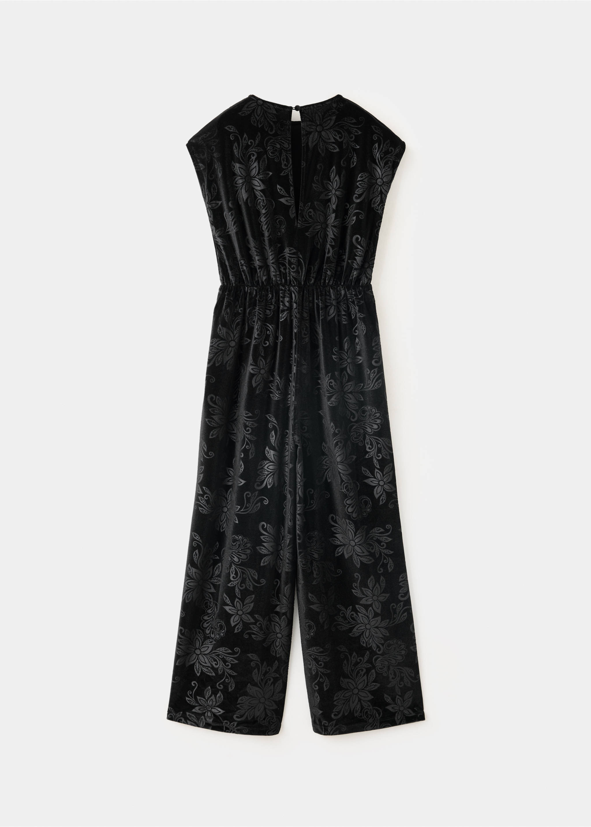 Black floral sleeveless jumpsuit, back view., Black. Ref: 37069208-00.