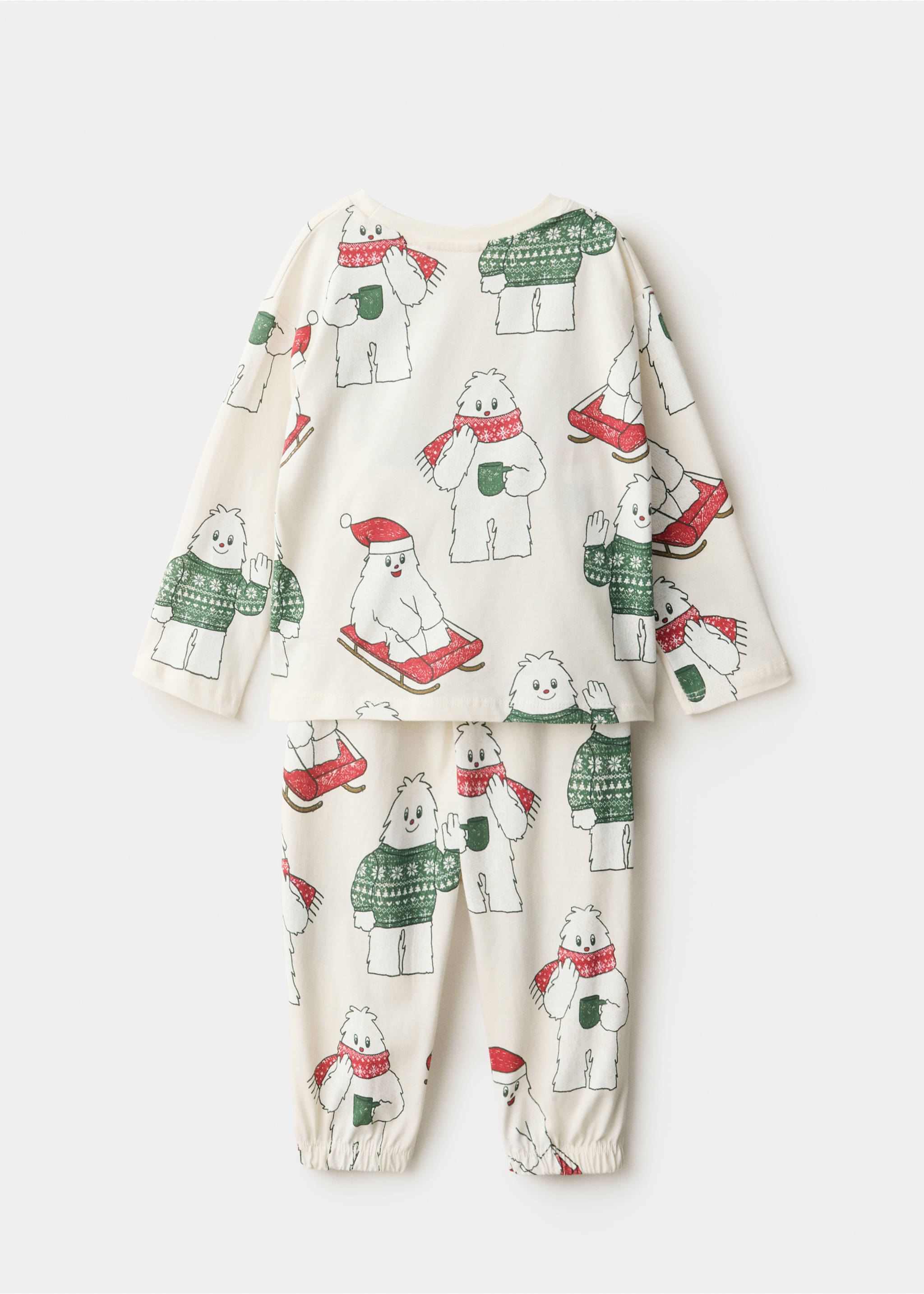 Yeti-print children's pyjamas from the back, featuring a long-sleeve top and trousers., Off White. Ref: 37069209-00.
