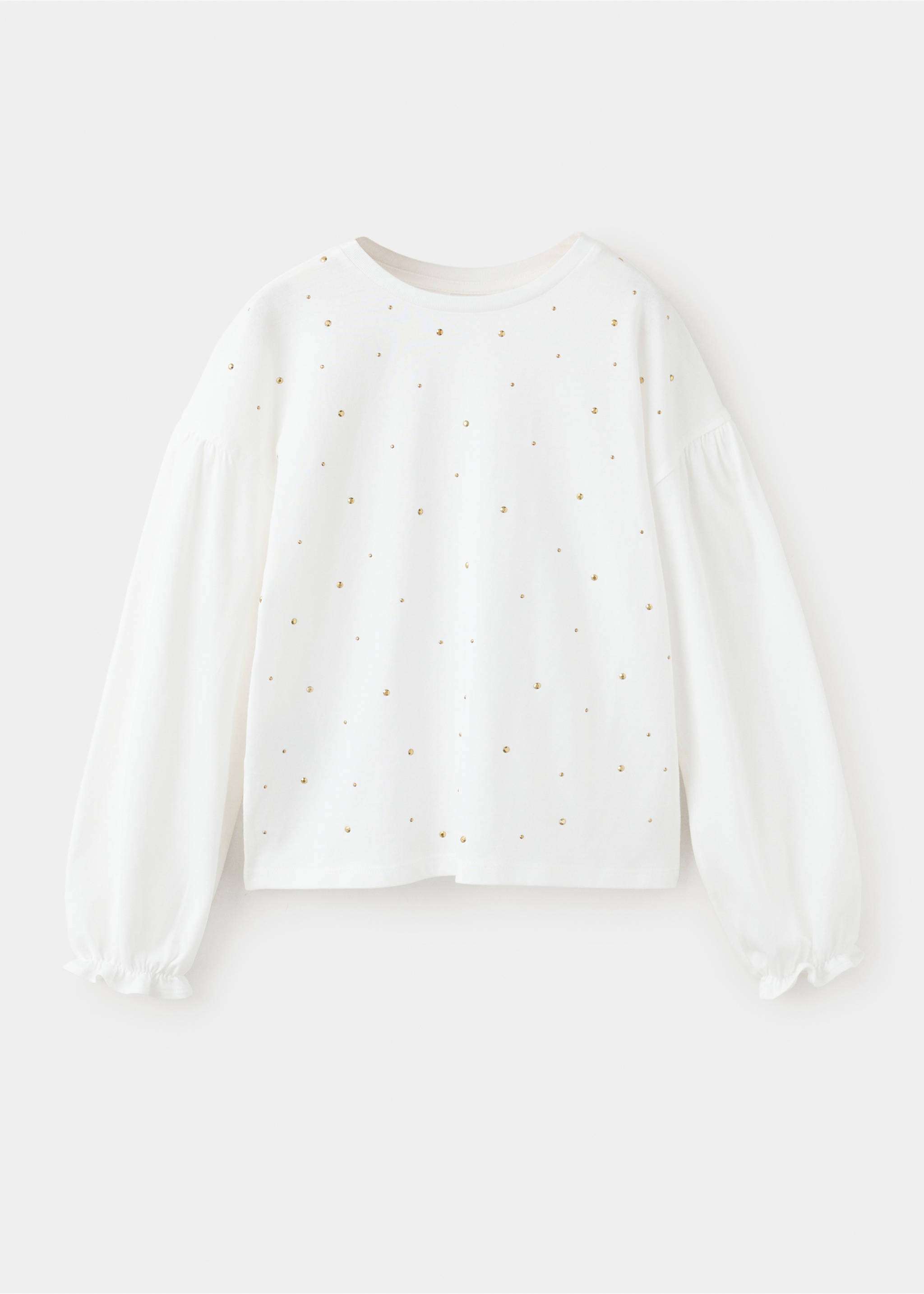 White kids' t-shirt with long balloon sleeves and gold studs., Off White. Ref: 37069210-00.