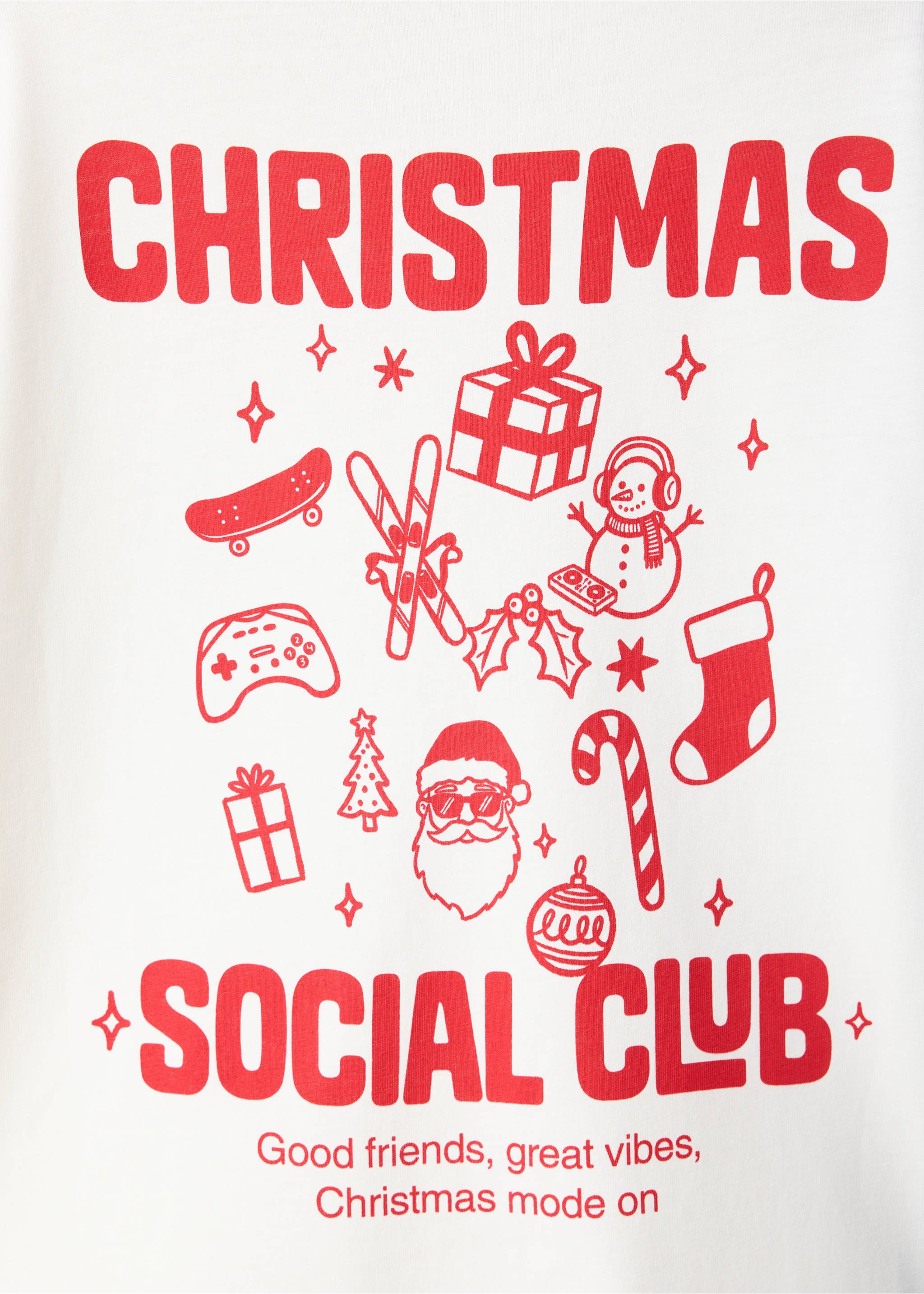 Close-up of a white t-shirt with red Christmas graphics and text., Off White. Ref: 37069213-00.