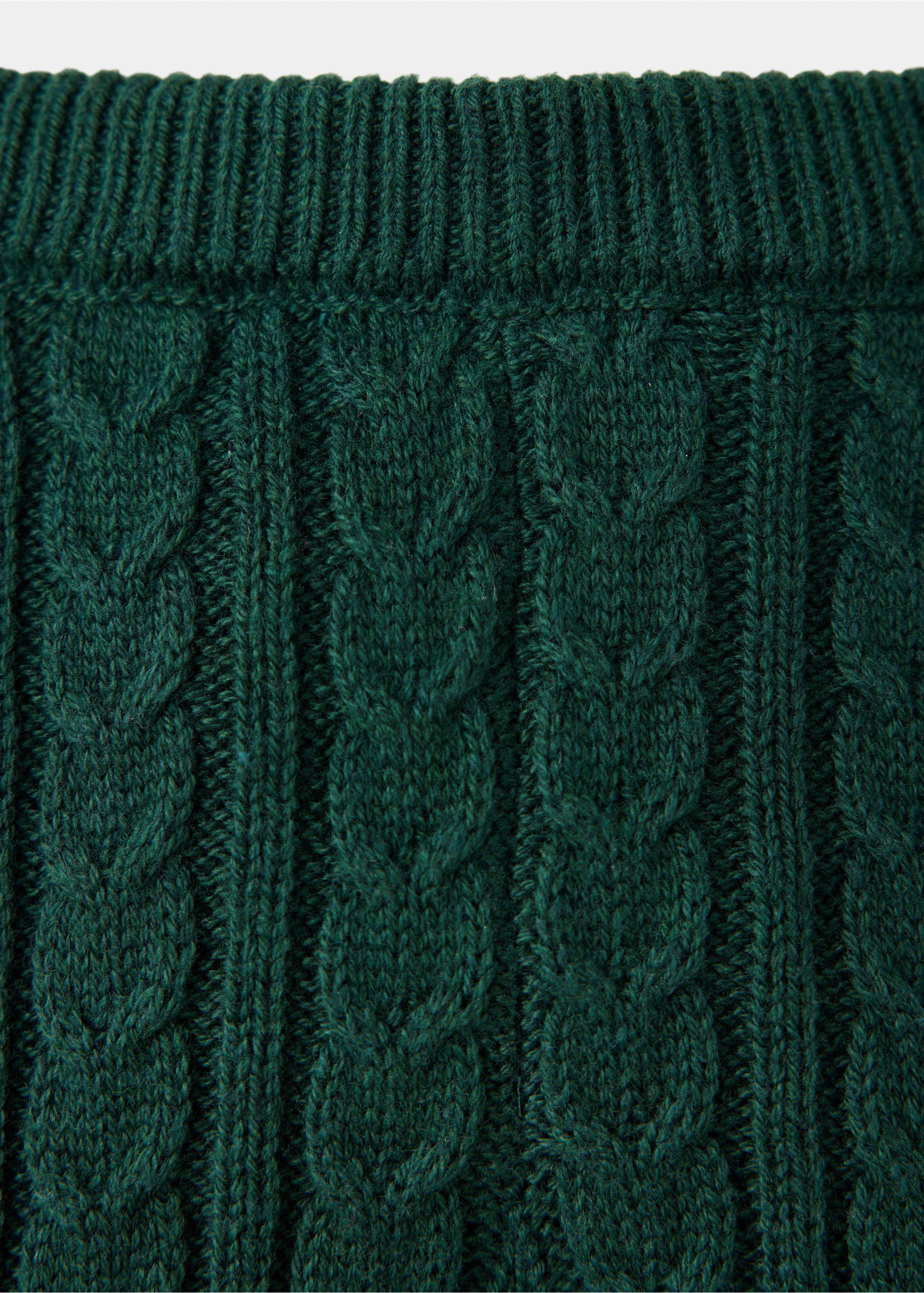 Dark green knitted trousers with a ribbed waistband and cable knit detail., Green. Ref: 37069216-00.