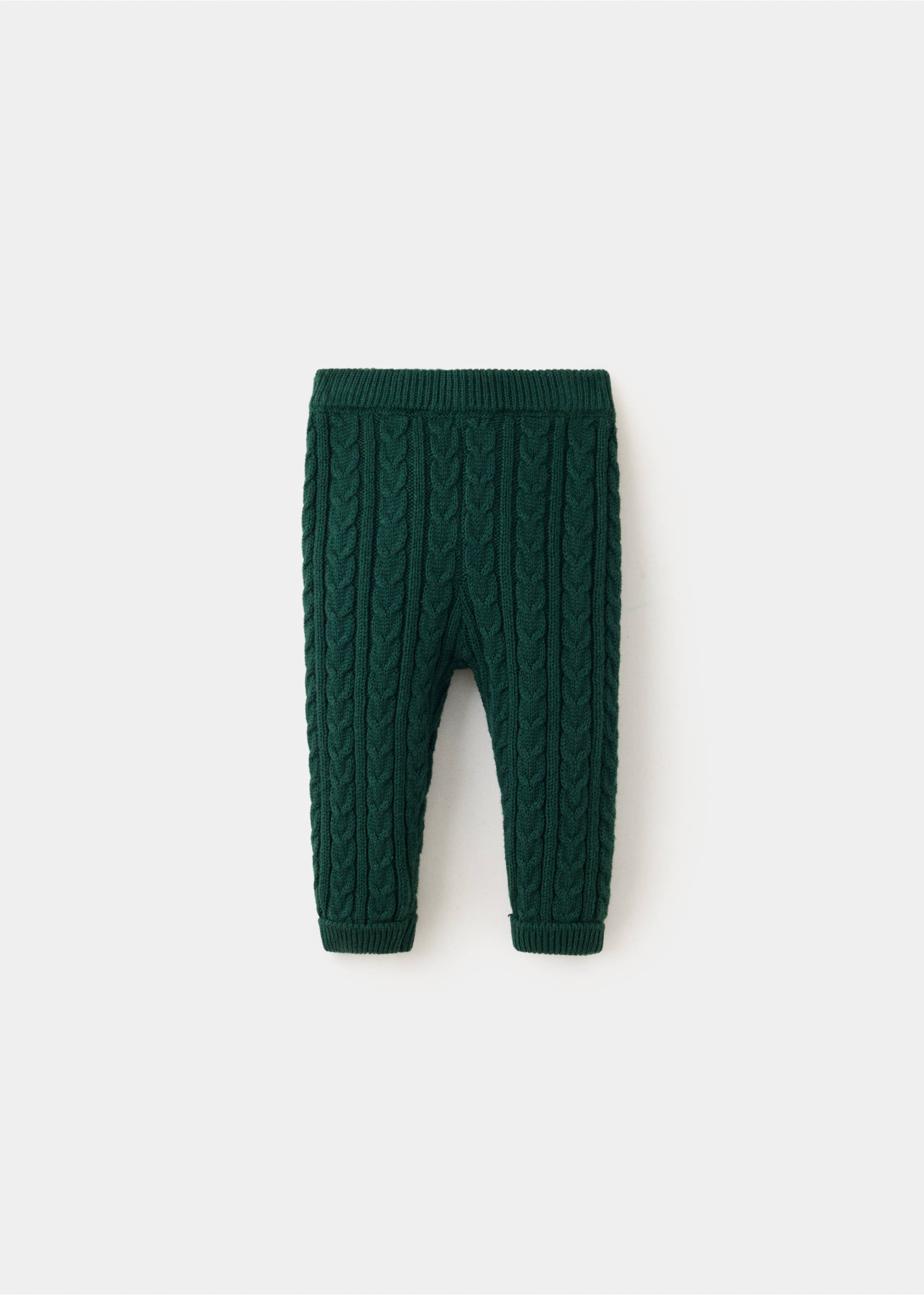 Dark green knitted cable-knit trousers with ribbed cuffs., Green. Ref: 37069216-00.