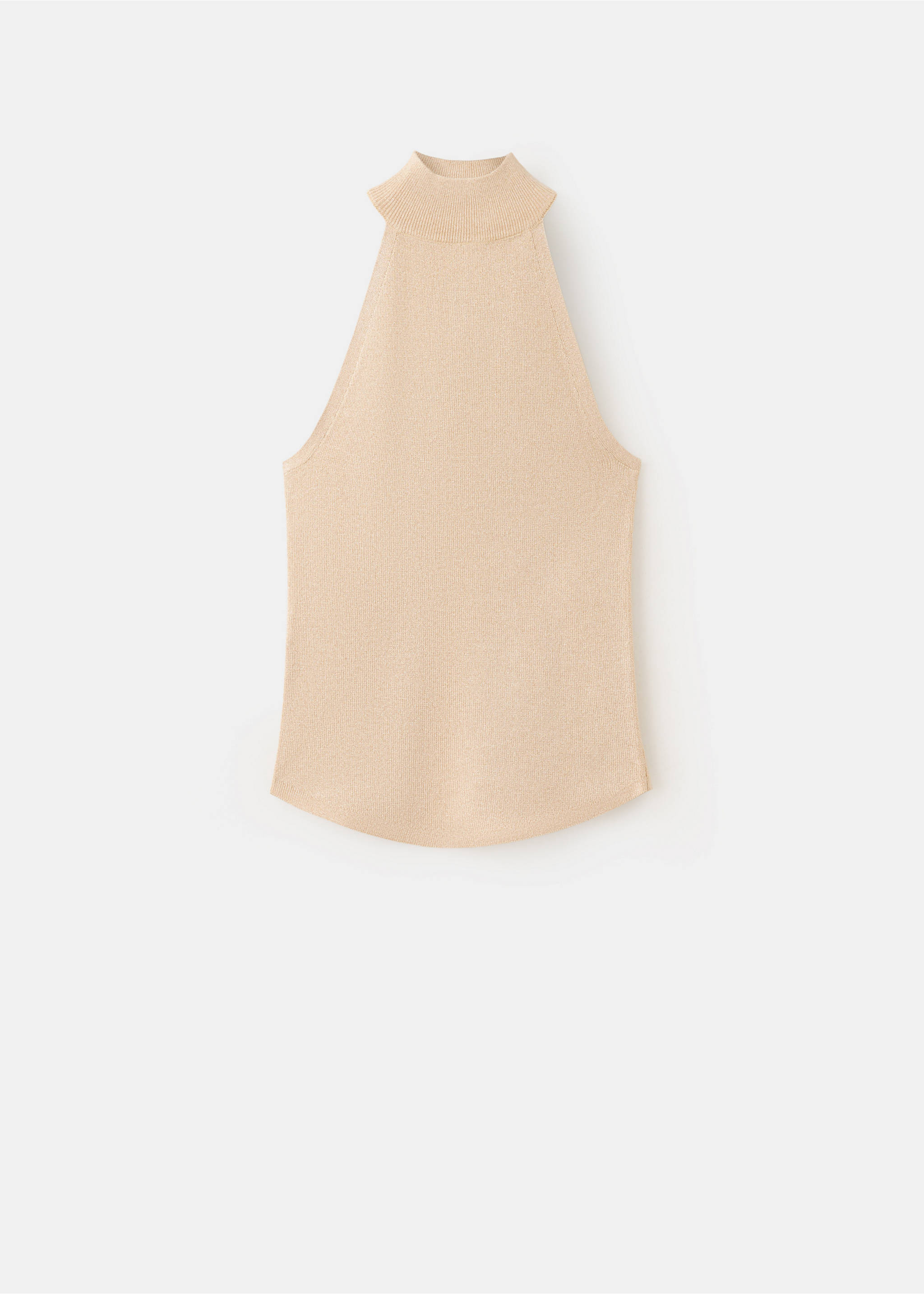 Tops de punto de cuello halter sin mangas en color beige con cuello alto de canalé., Oro. Ref: 37069219-00.