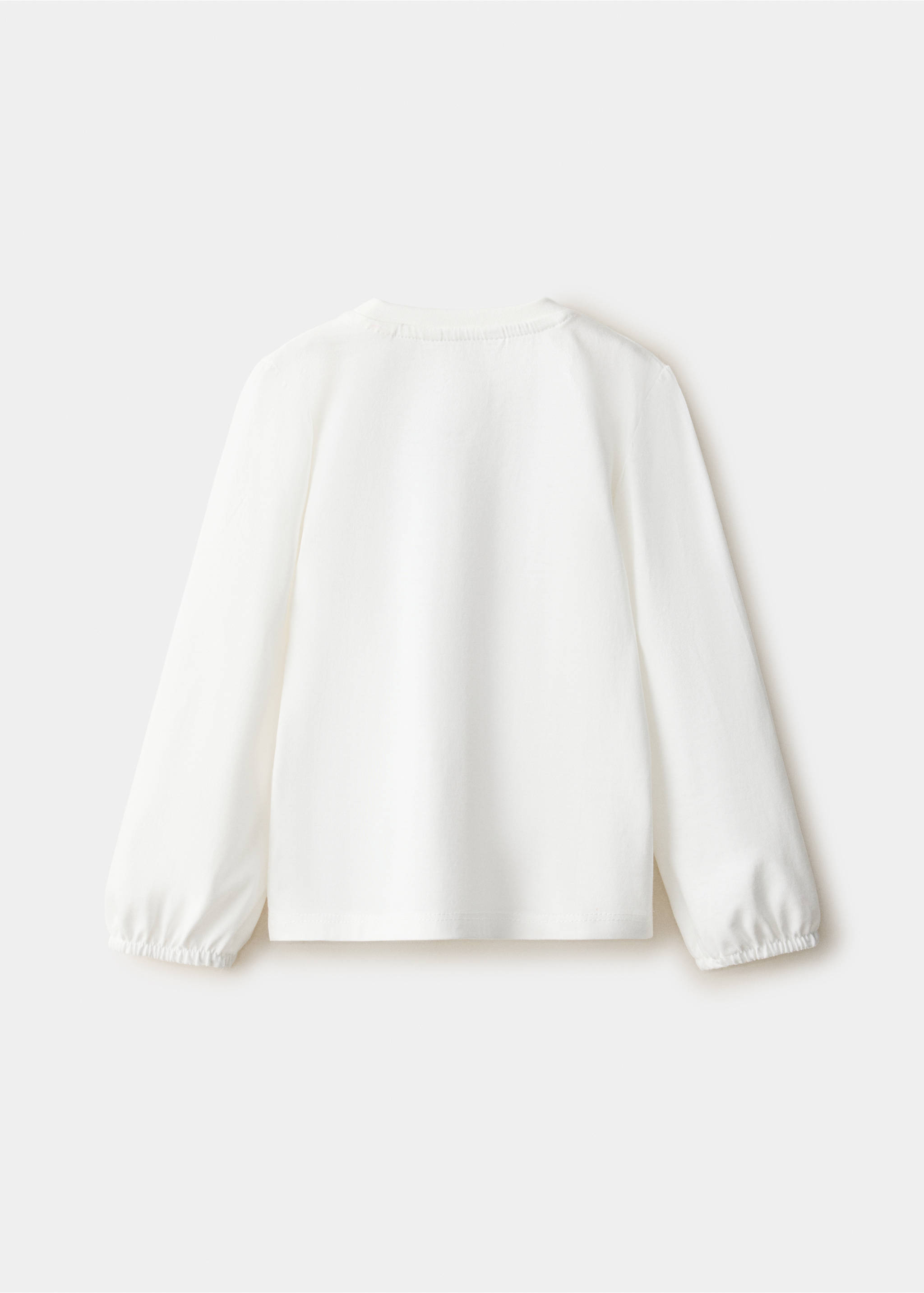 White long-sleeved kids' t-shirt with elasticated cuffs, back view., Off White. Ref: 37069222-00.