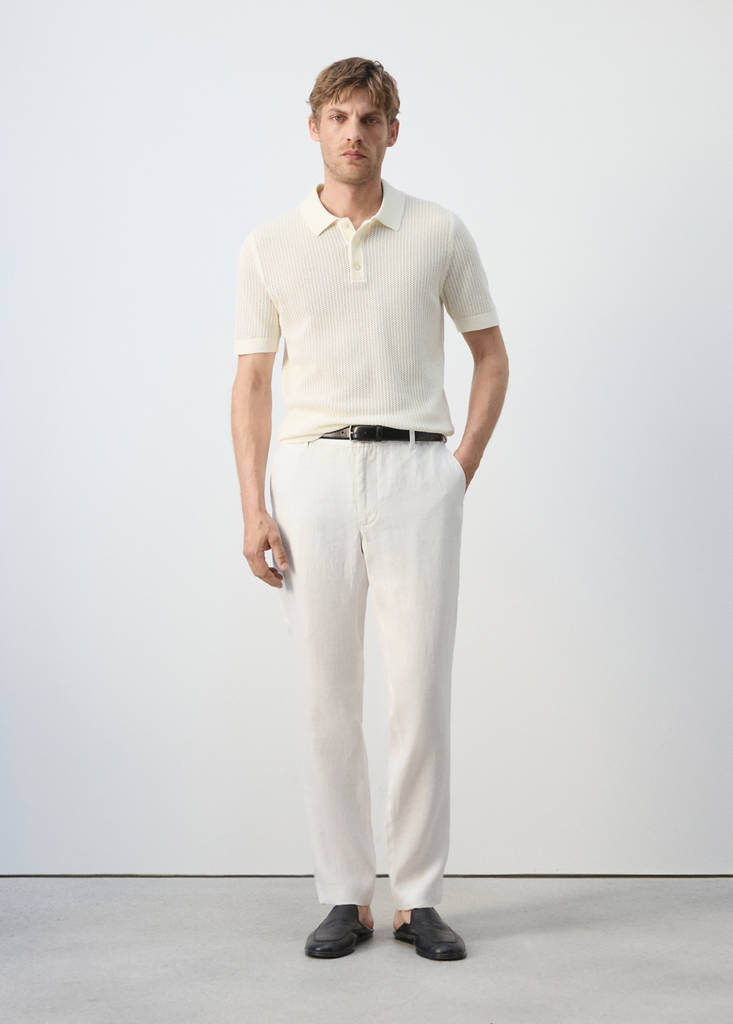 Slim-fit 100% linen trousers — Off White