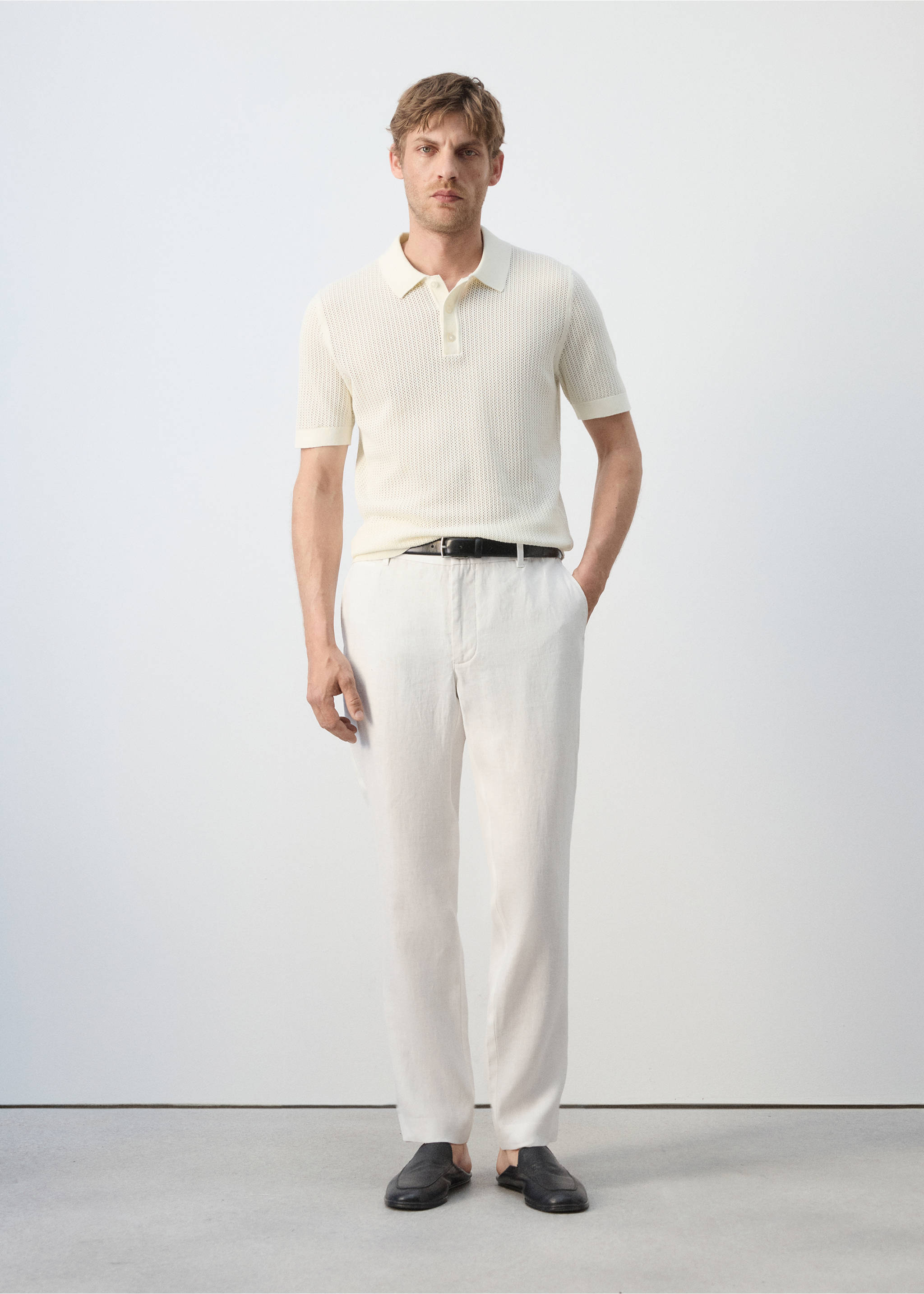 Pantalon 100 % lin slim fit - Plan général, Blanc cassé. Ref: 37071330-00.
