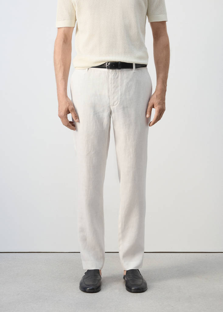 Slim-fit 100% linen trousers — Off White