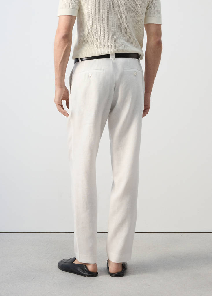 Slim-fit 100% linen trousers — Off White