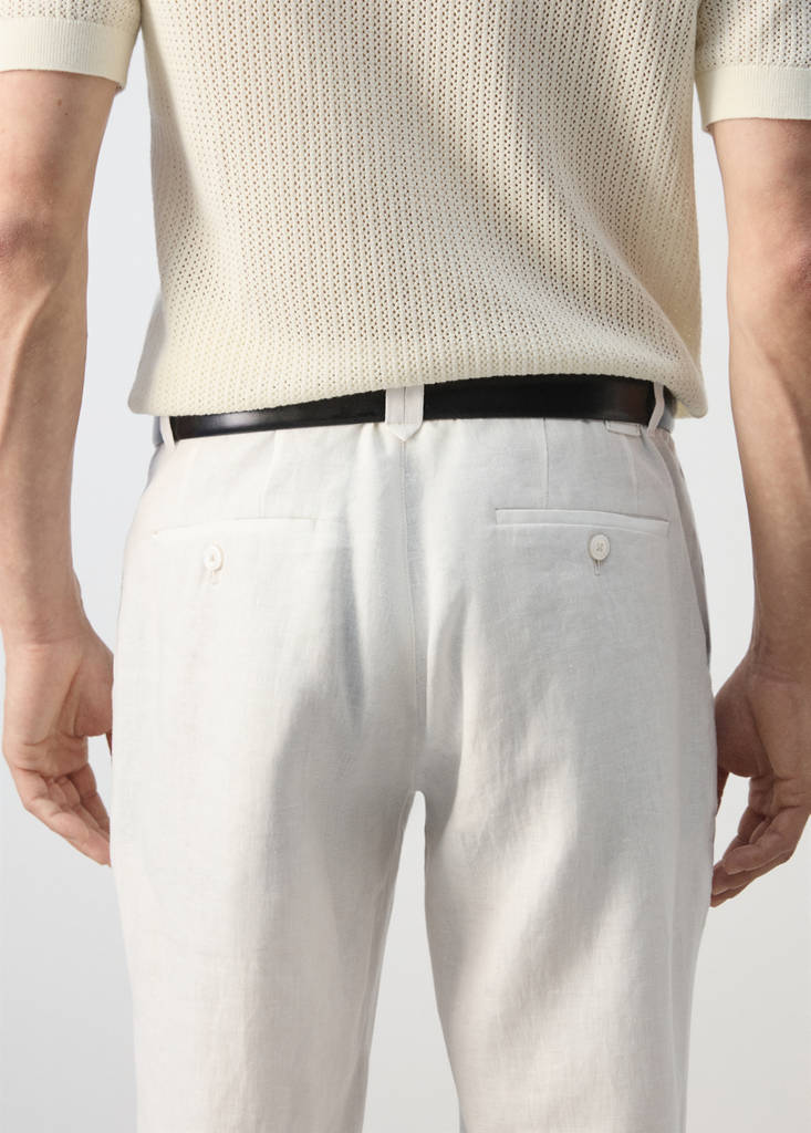 Slim-fit 100% linen trousers — Off White