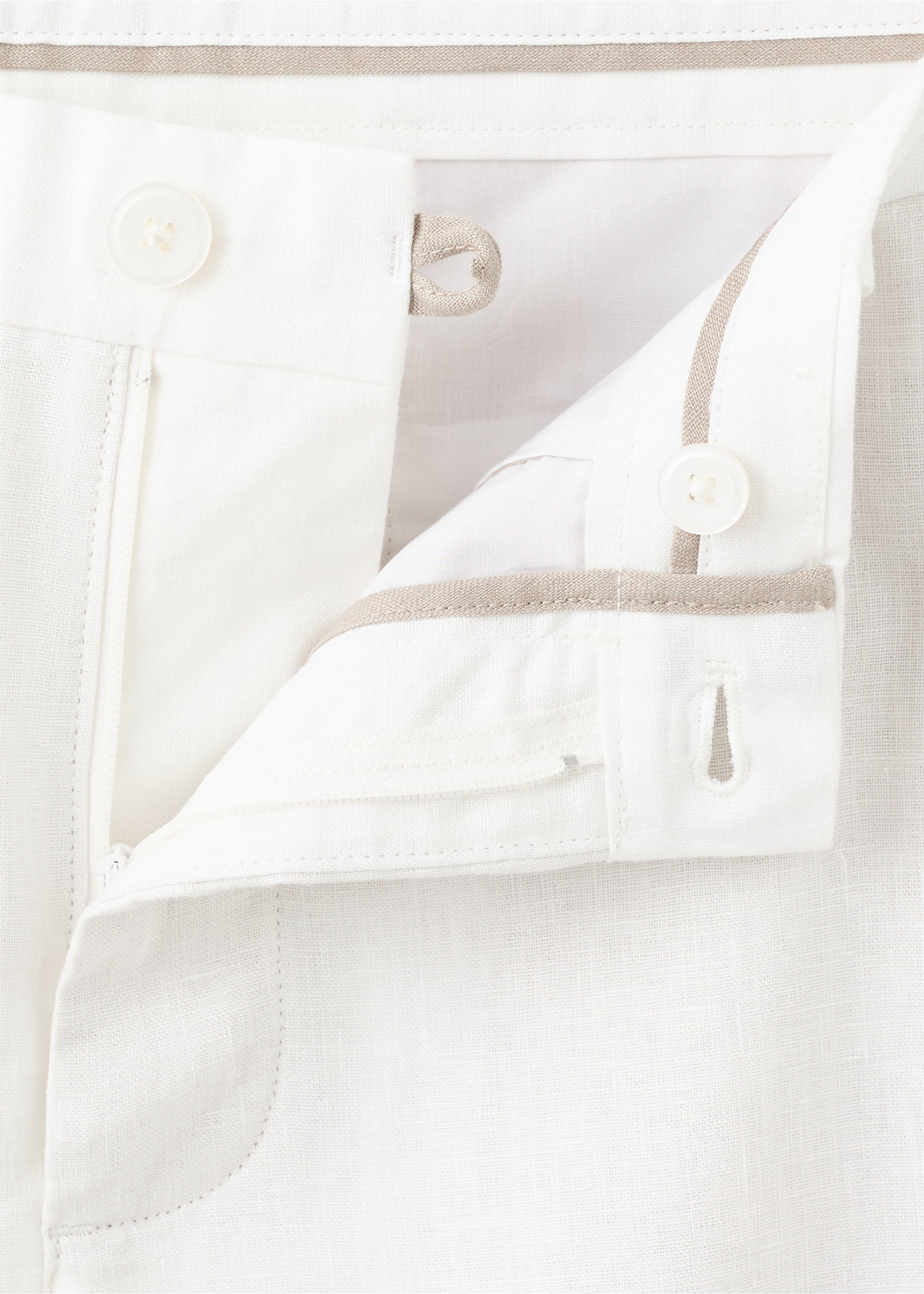 Pantalon 100 % lin slim fit - Détail de l'article 8, Blanc cassé. Ref: 37071330-00.