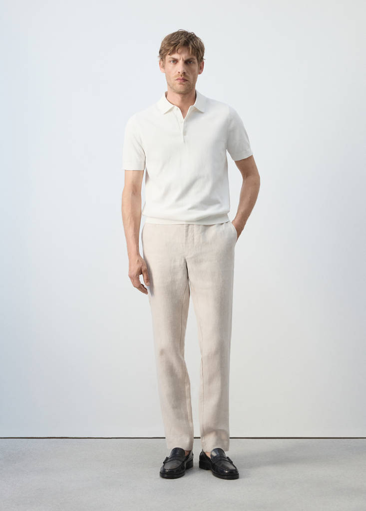 Slim-fit 100% linen trousers — Ecru