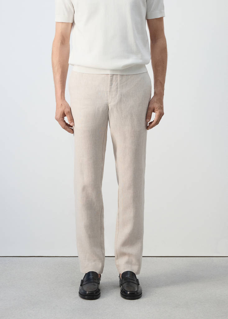 Slim-fit 100% linen trousers — Ecru