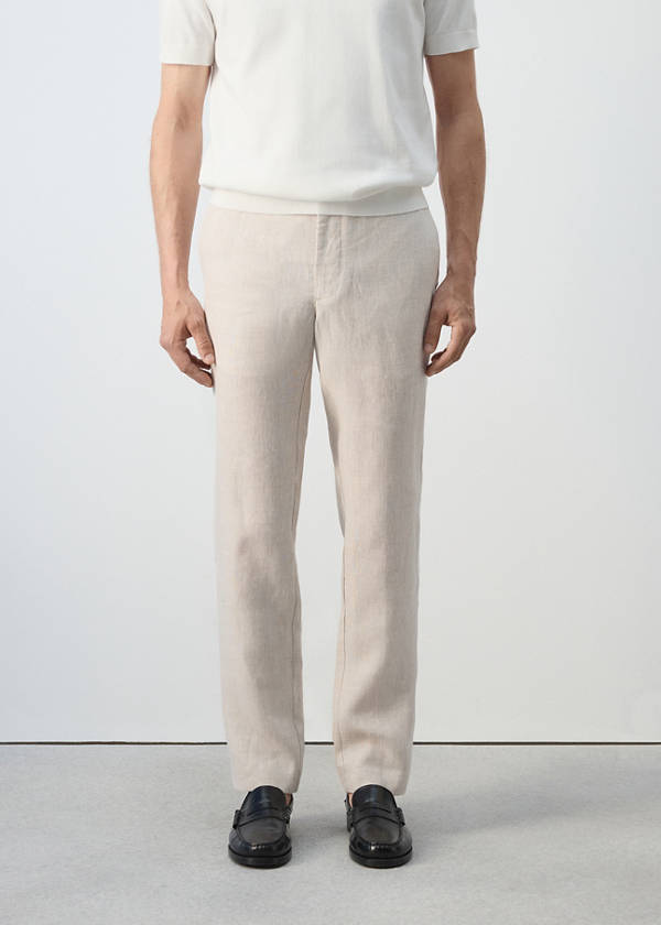 Slim-fit 100% linen trousers — Ecru