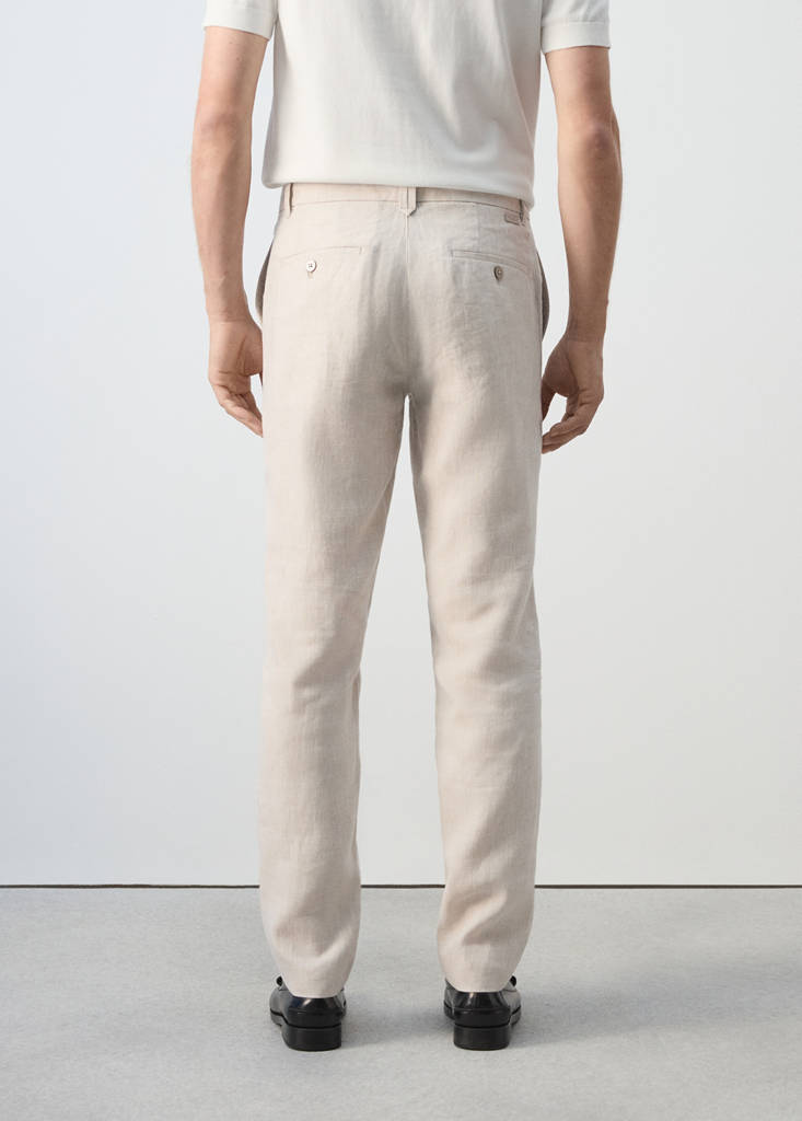 Slim-fit 100% linen trousers — Ecru
