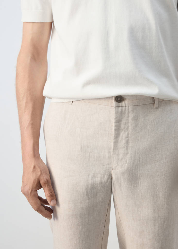 Slim-fit 100% linen trousers — Ecru