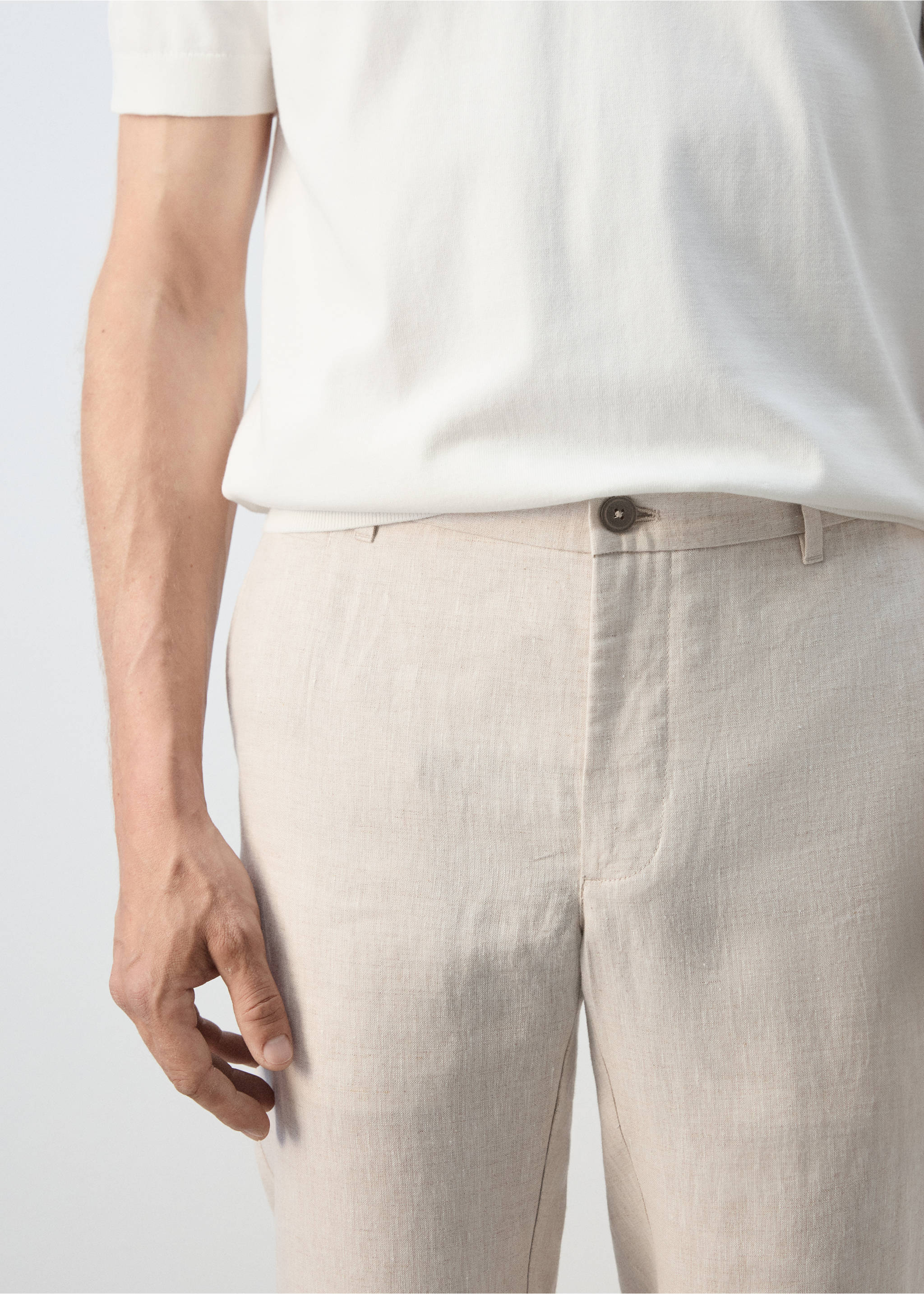 Pantalon 100 % lin slim fit - Détail de l'article 1, Écru. Ref: 37071330-00.