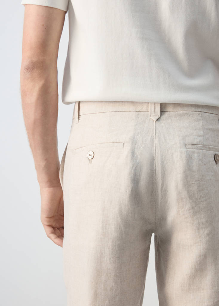 Slim-fit 100% linen trousers — Ecru