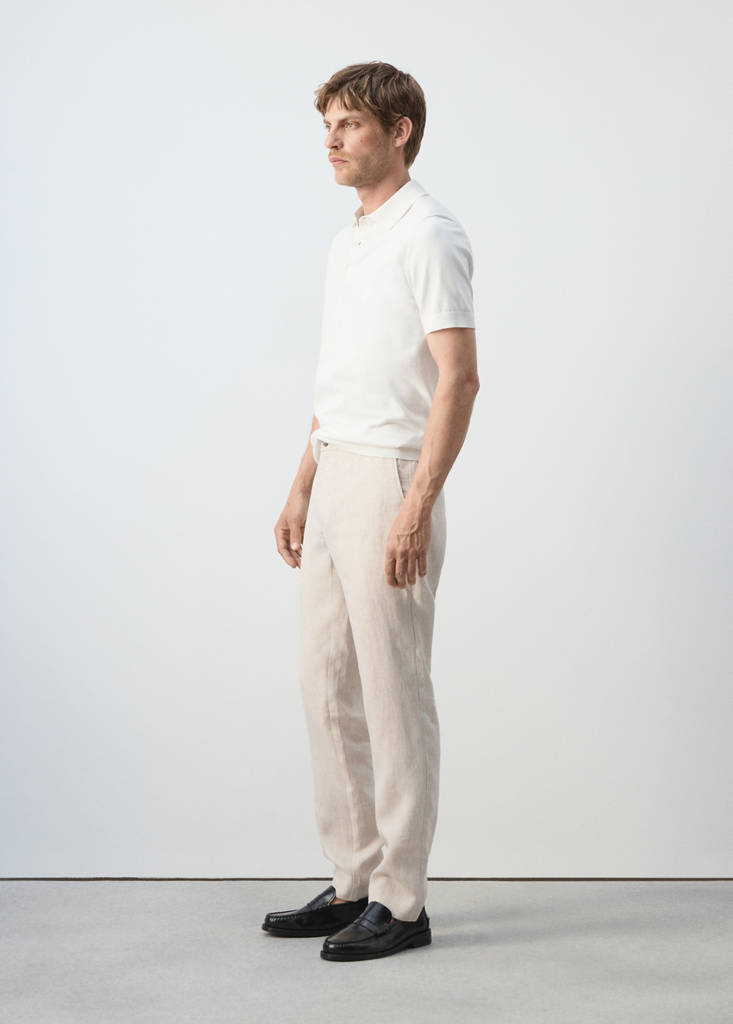 Slim-fit 100% linen trousers — Ecru