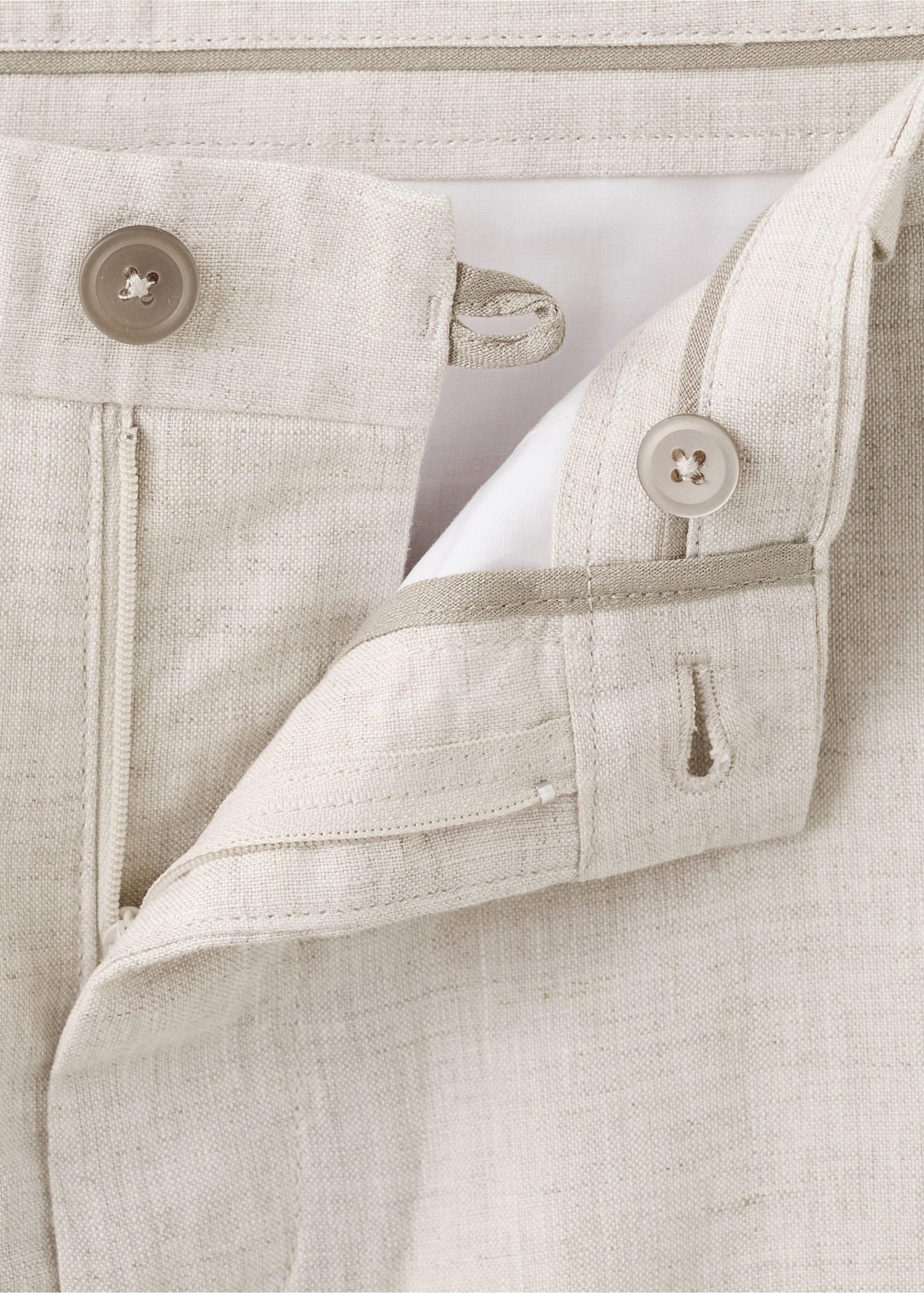 Pantalon 100 % lin slim fit - Détail de l'article 8, Écru. Ref: 37071330-00.