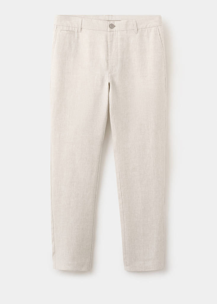 Slim-fit 100% linen trousers — Ecru