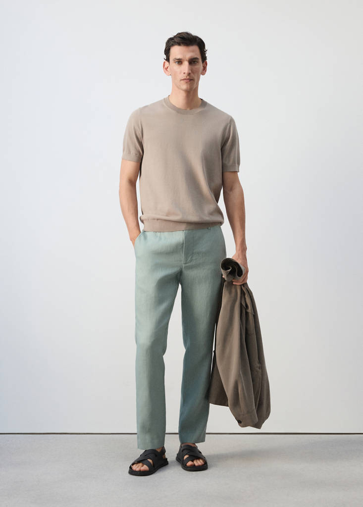 Slim-fit 100% linen trousers — Emerald Green