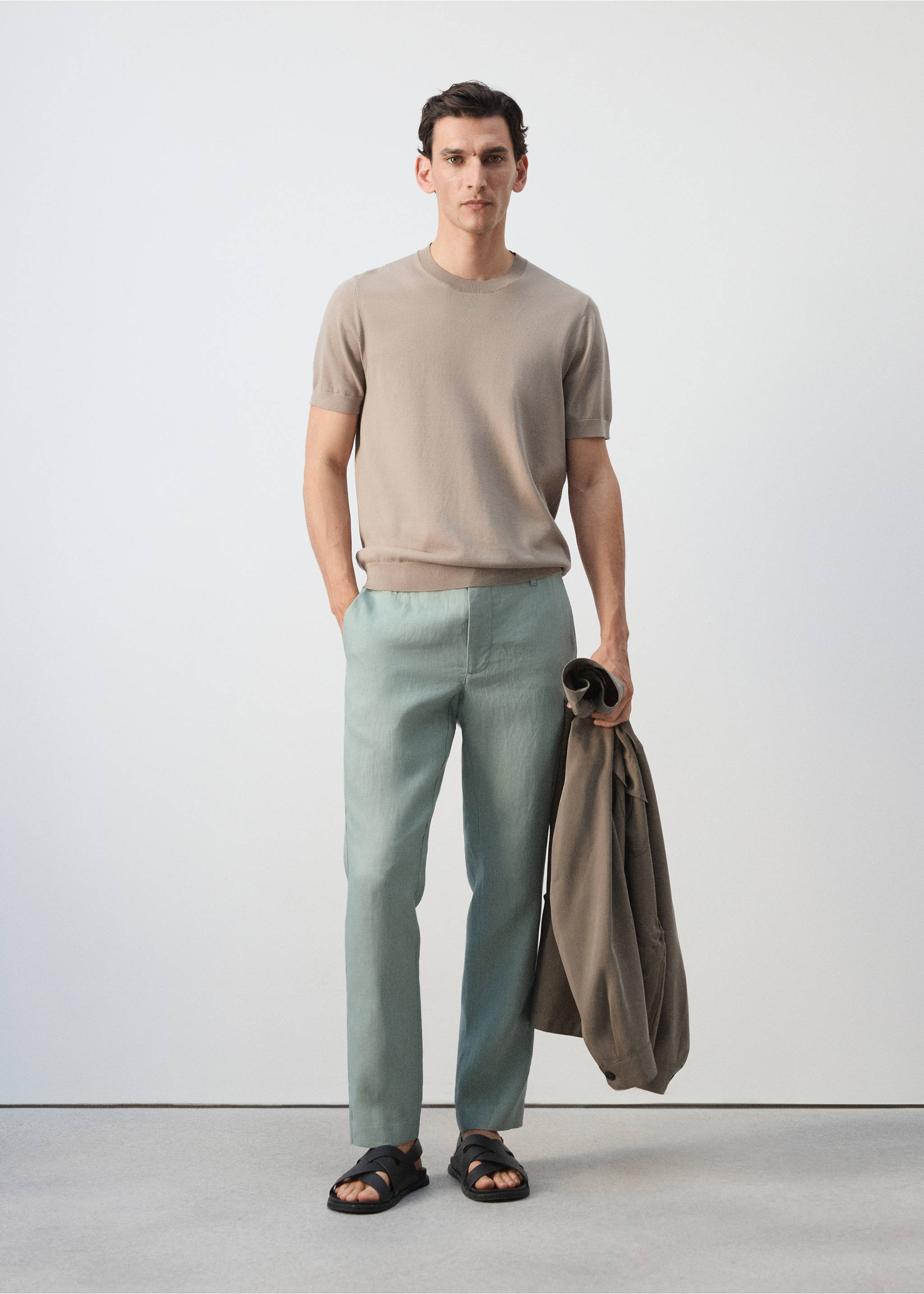 Pantalon 100 % lin slim fit - Plan général, Émeraude. Ref: 37071330-00.