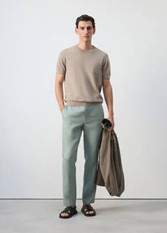 Slim-fit 100% linen trousers — Emerald Green 2