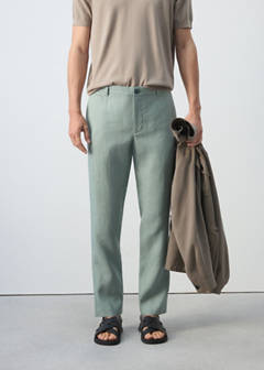 Slim-fit 100% linen trousers — Emerald Green 1