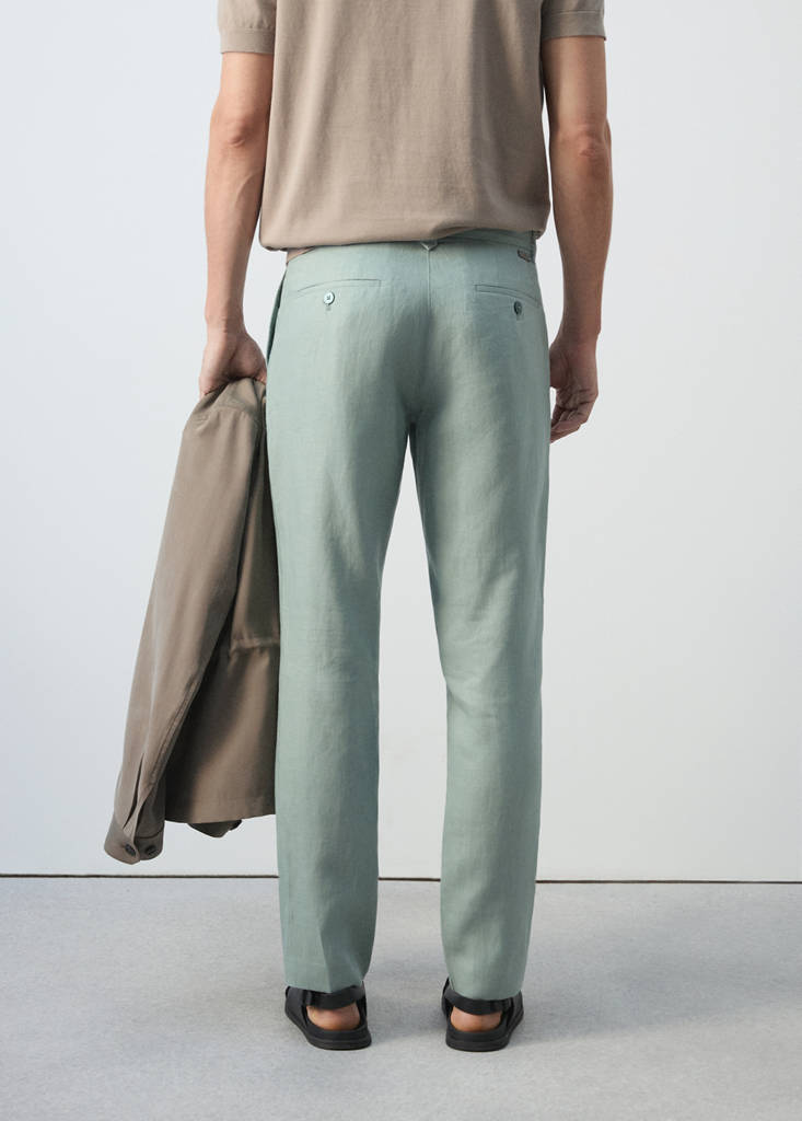 Slim-fit 100% linen trousers — Emerald Green