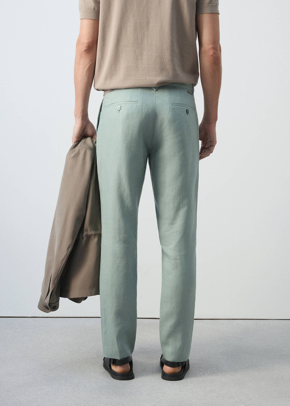 Slim-fit 100% linen trousers — Emerald Green