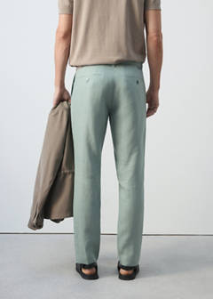 Slim-fit 100% linen trousers — Emerald Green 3